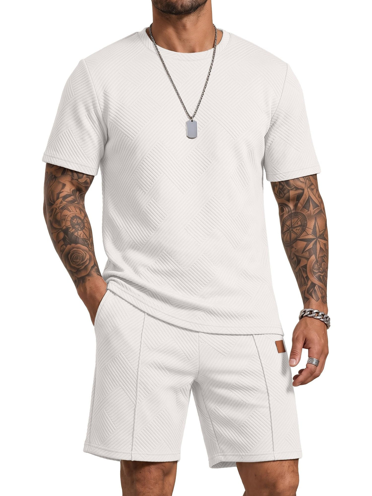 JMIERR Men's 2 Piece Outfit Anti-wrinkle T Shirts and Shorts Summer Beach Vacation Lounge Workout Pajamas Short Sleeve Sets