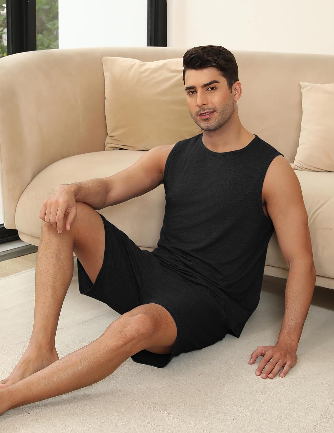 Ekouaer Men's Pajamas Set 2 Piece Workout Tank Top Pjs Shorts Sets S-XXL