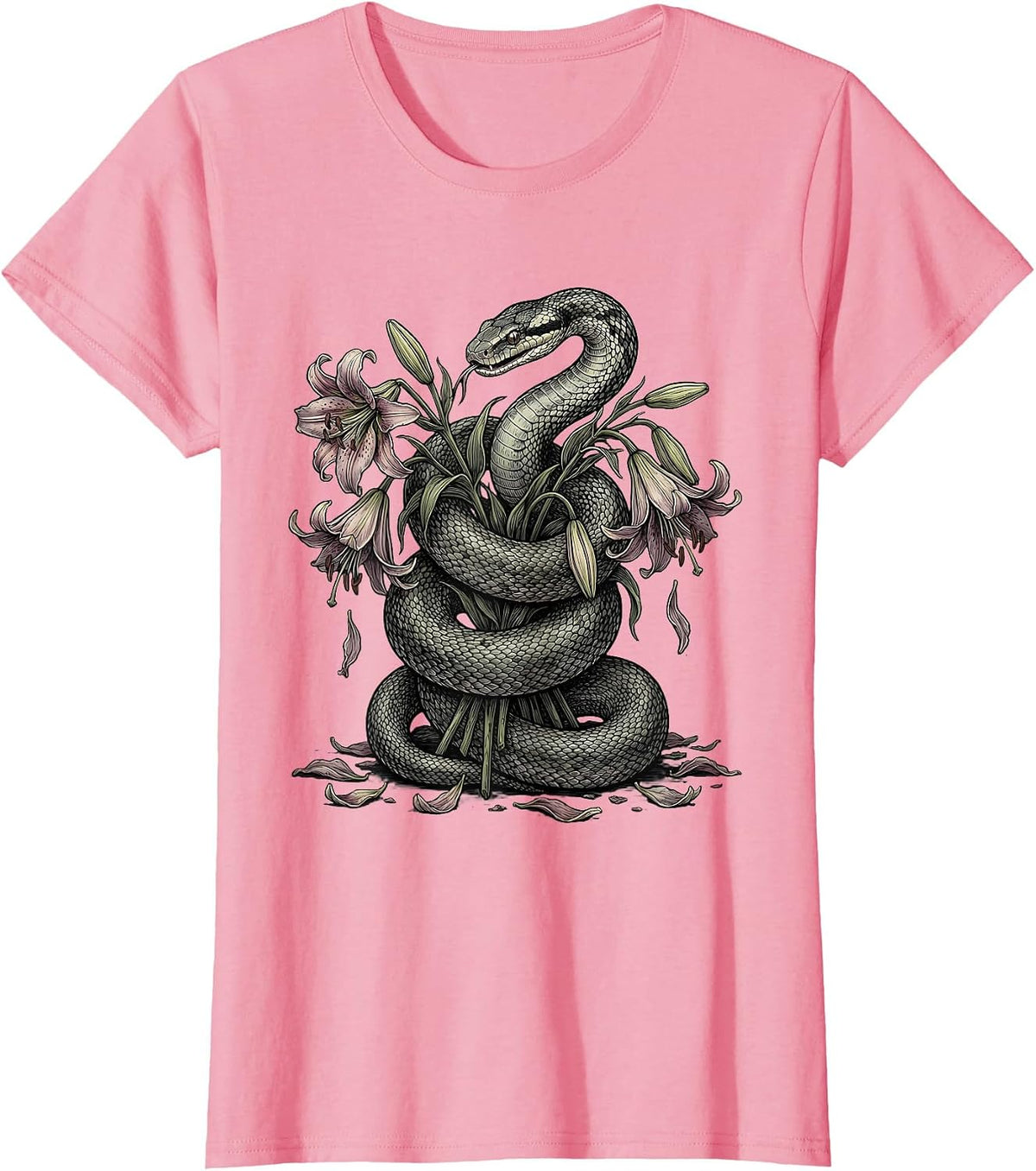 Snake and Wilting Lily Bouquet Emo Graphic T-Shirt