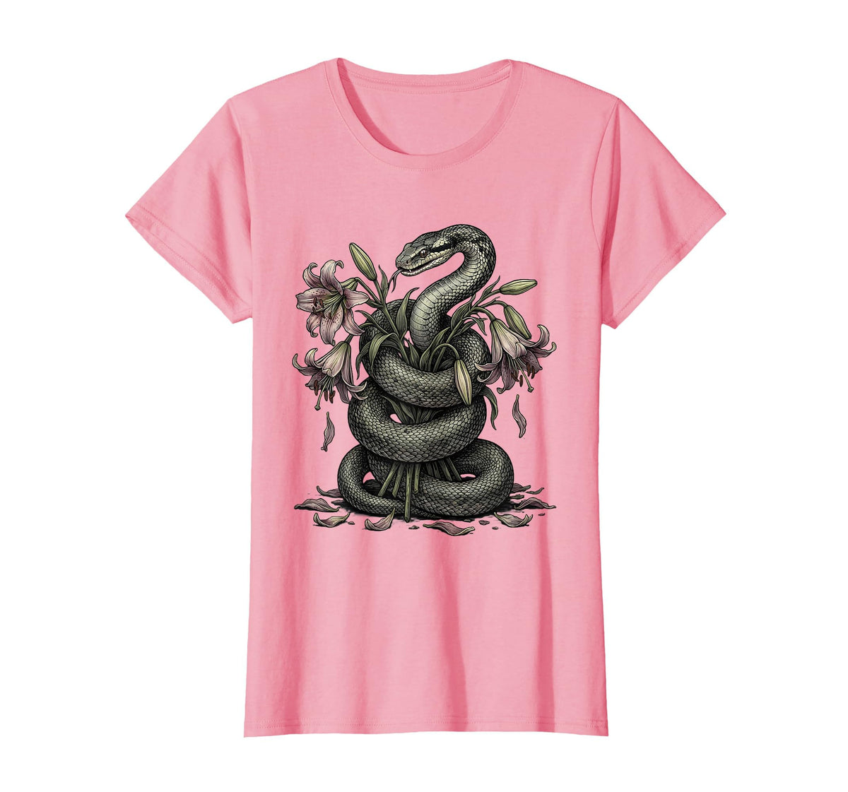 Snake and Wilting Lily Bouquet Emo Graphic T-Shirt