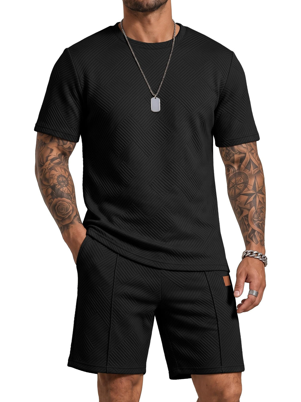 JMIERR Men's 2 Piece Outfit Anti-wrinkle T Shirts and Shorts Summer Beach Vacation Lounge Workout Pajamas Short Sleeve Sets