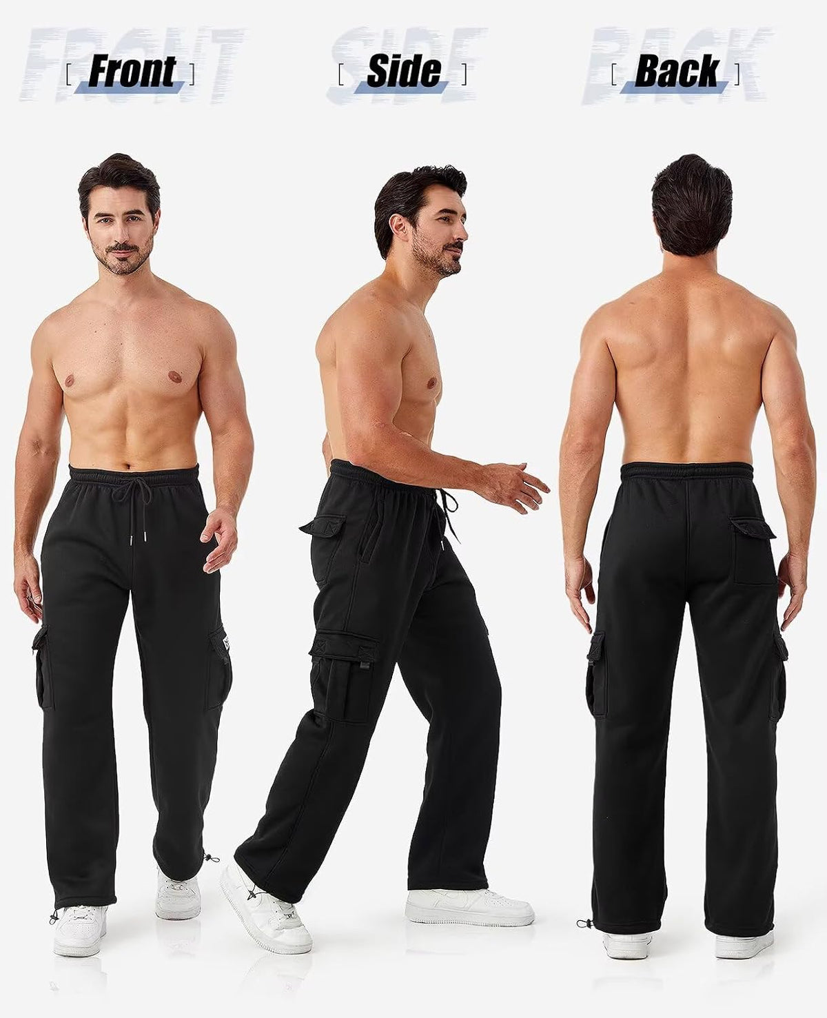 Cargo Pants for Men 3 Pack Relaxed Fit Mens Joggers with Pockets,Fleece Hiking Tactical Workout Pants Casual