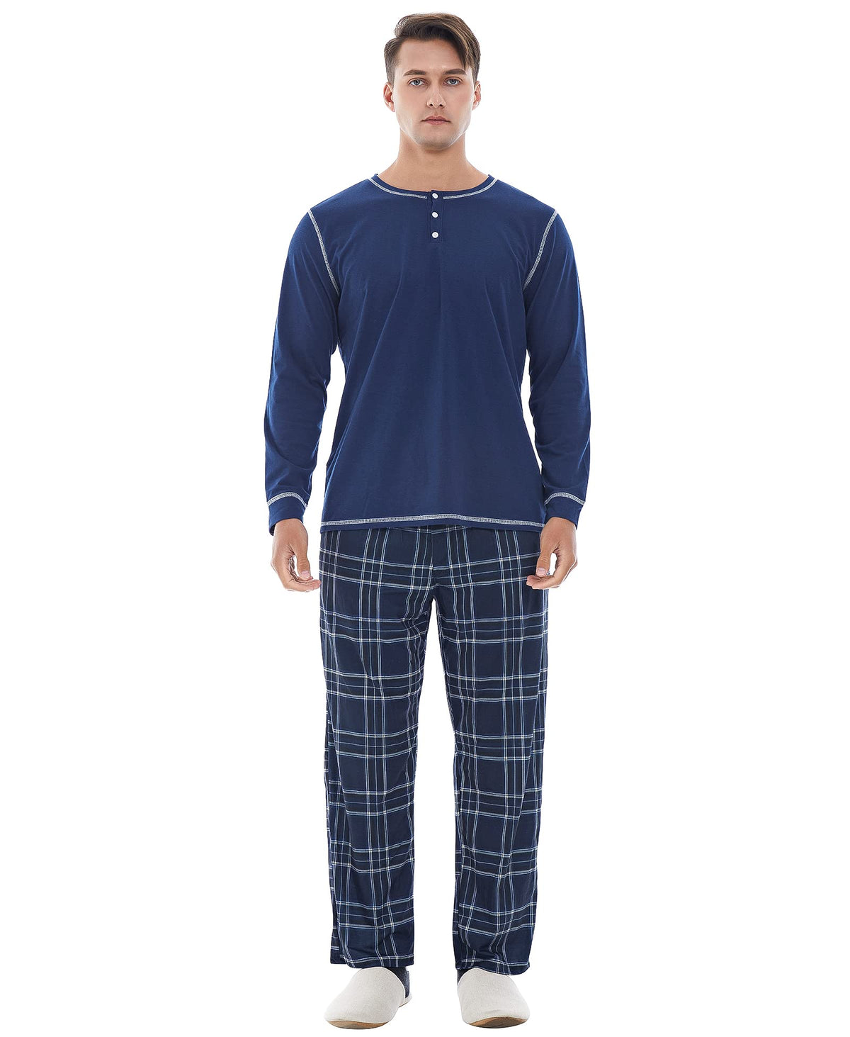 Yoimira Mens Soft Pajama Set Short/Long Sleeve 2 Piece PJs with Pockets
