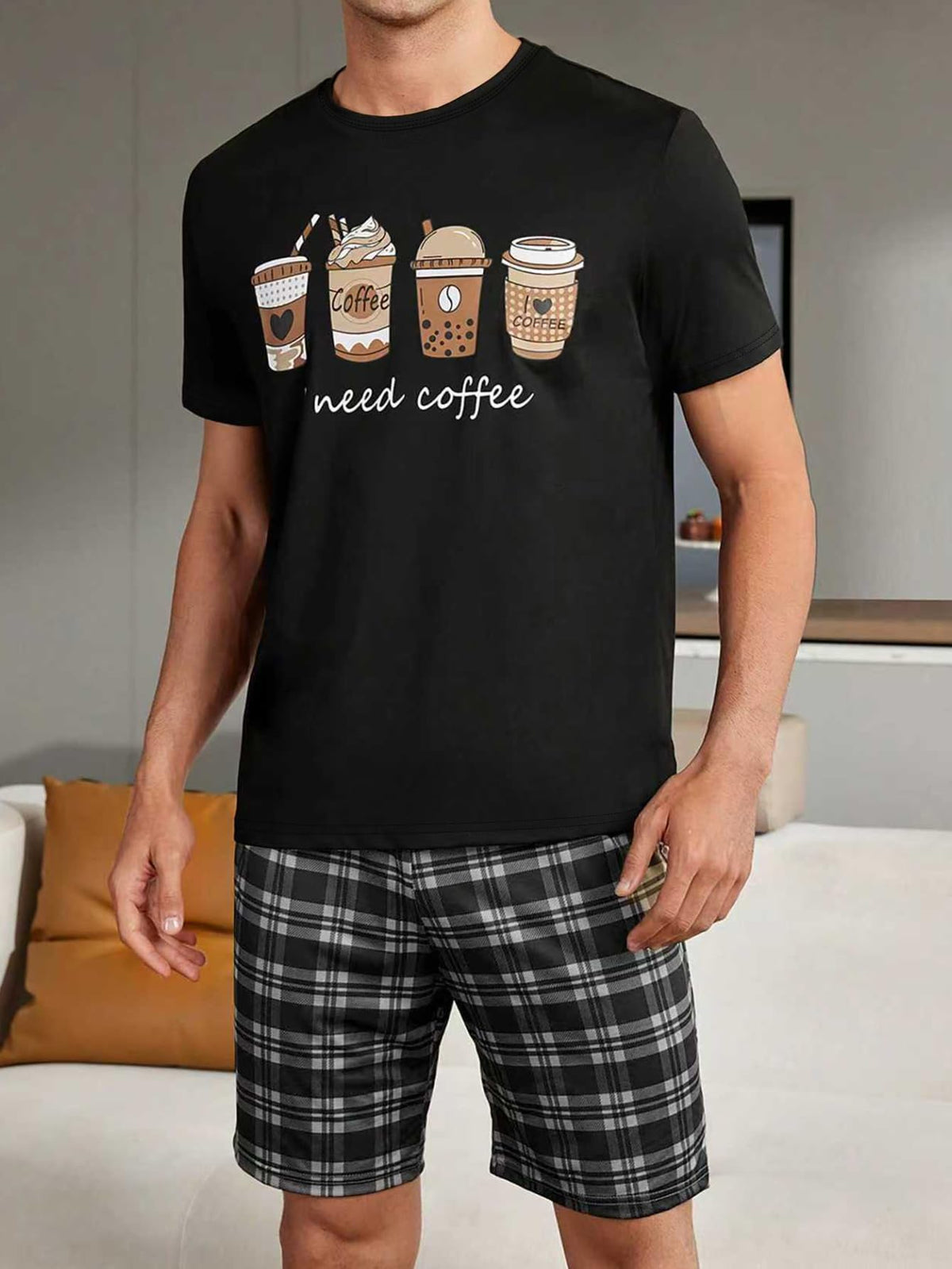 Mens Pajamas Set Lightweight Summer Pjs Sleepwear Soft Comfy Short Sleeve Crew Neck Loungewear 2 Piece