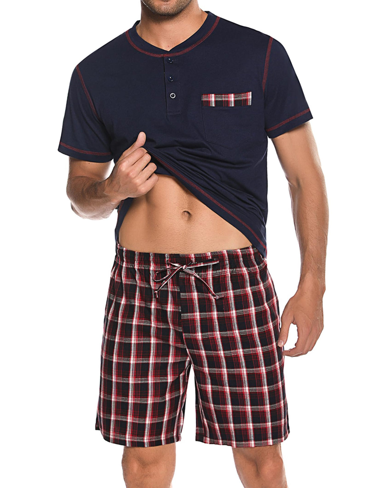 Sykooria Men's Pajama Sets Cotton Loungewear Pjs Shorts Sets 2 Piece Short Sleeve Sleepwear With Pockets S-3XL