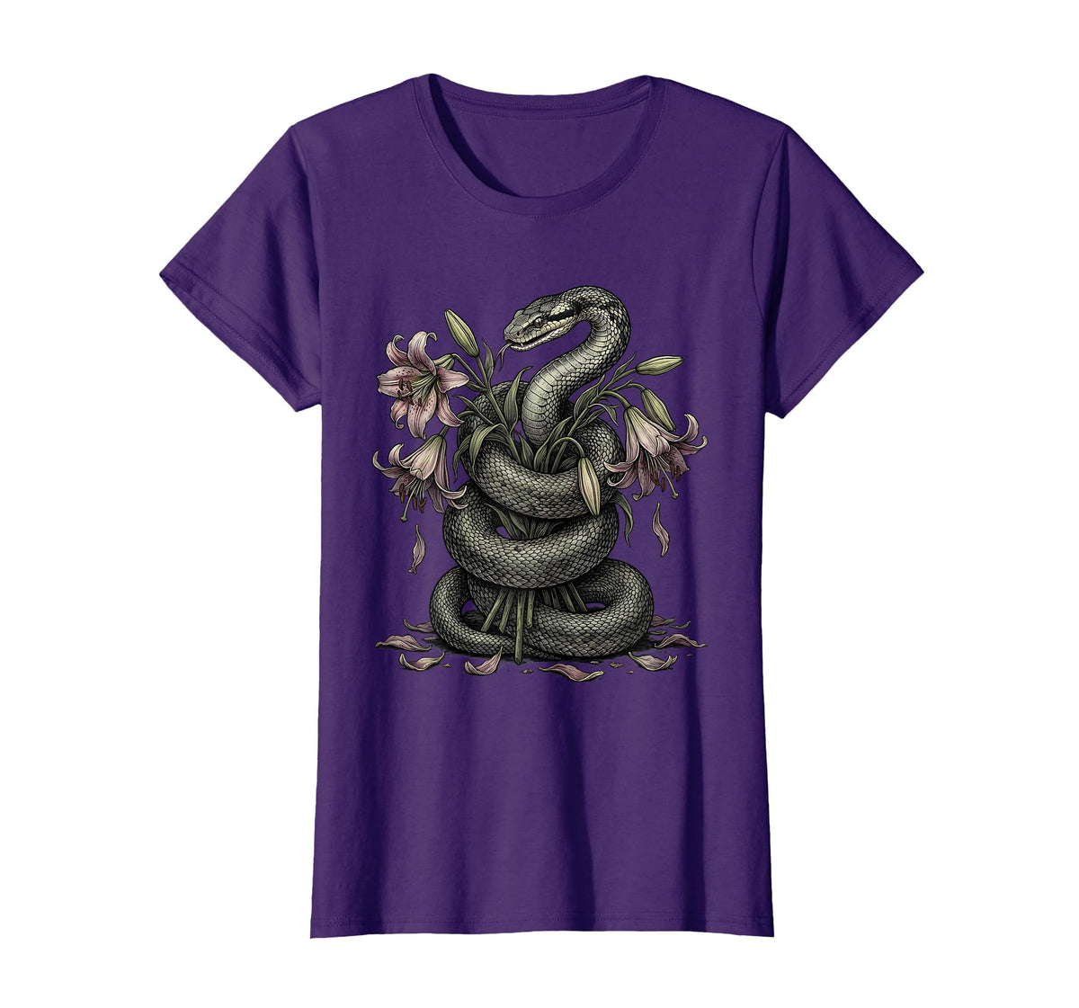 Snake and Wilting Lily Bouquet Emo Graphic T-Shirt
