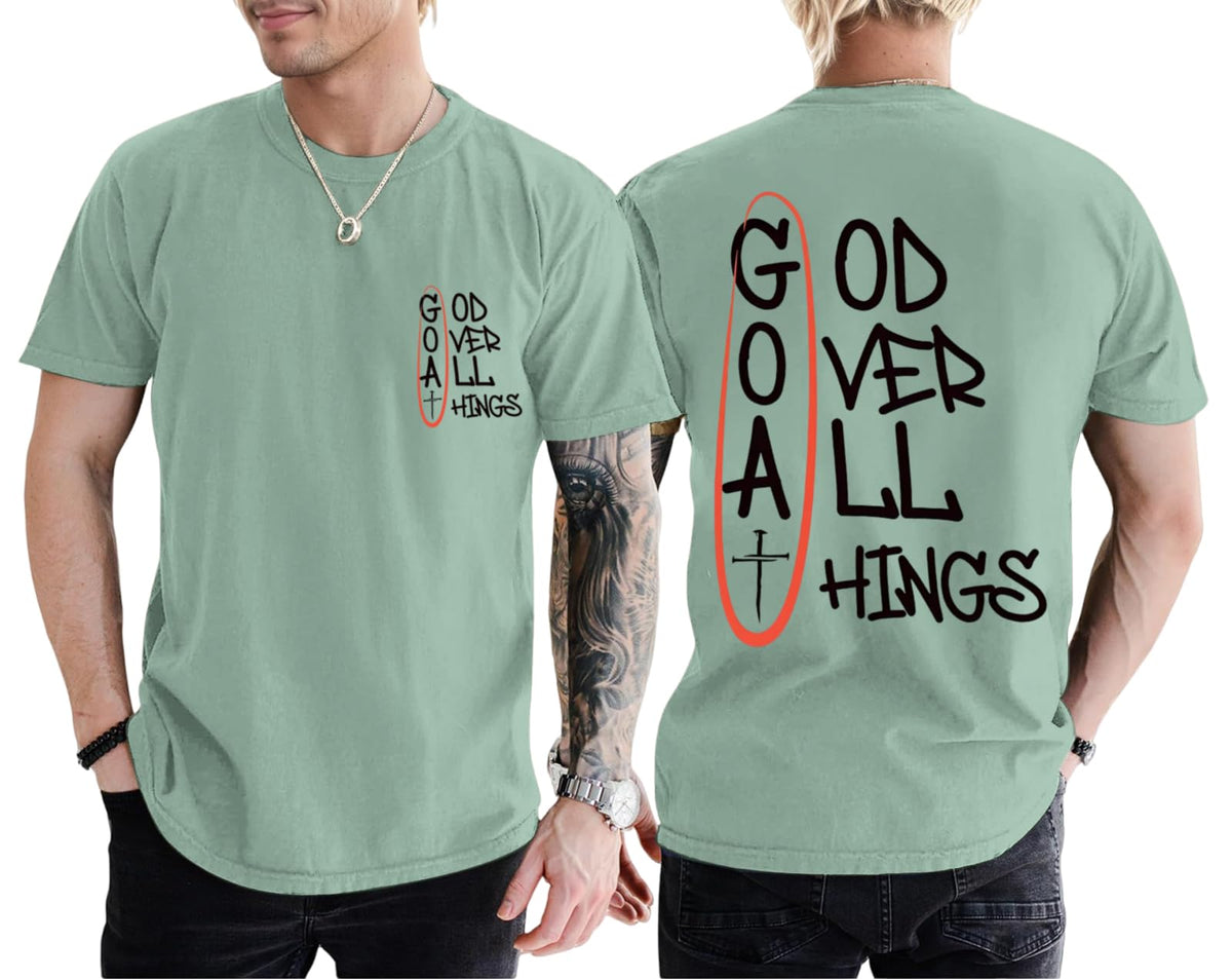 Christian God Over All Things Shirt for Men Jesus Religious Shirts Faith Bible Verse Tshirt Cross Graphic Tee Top