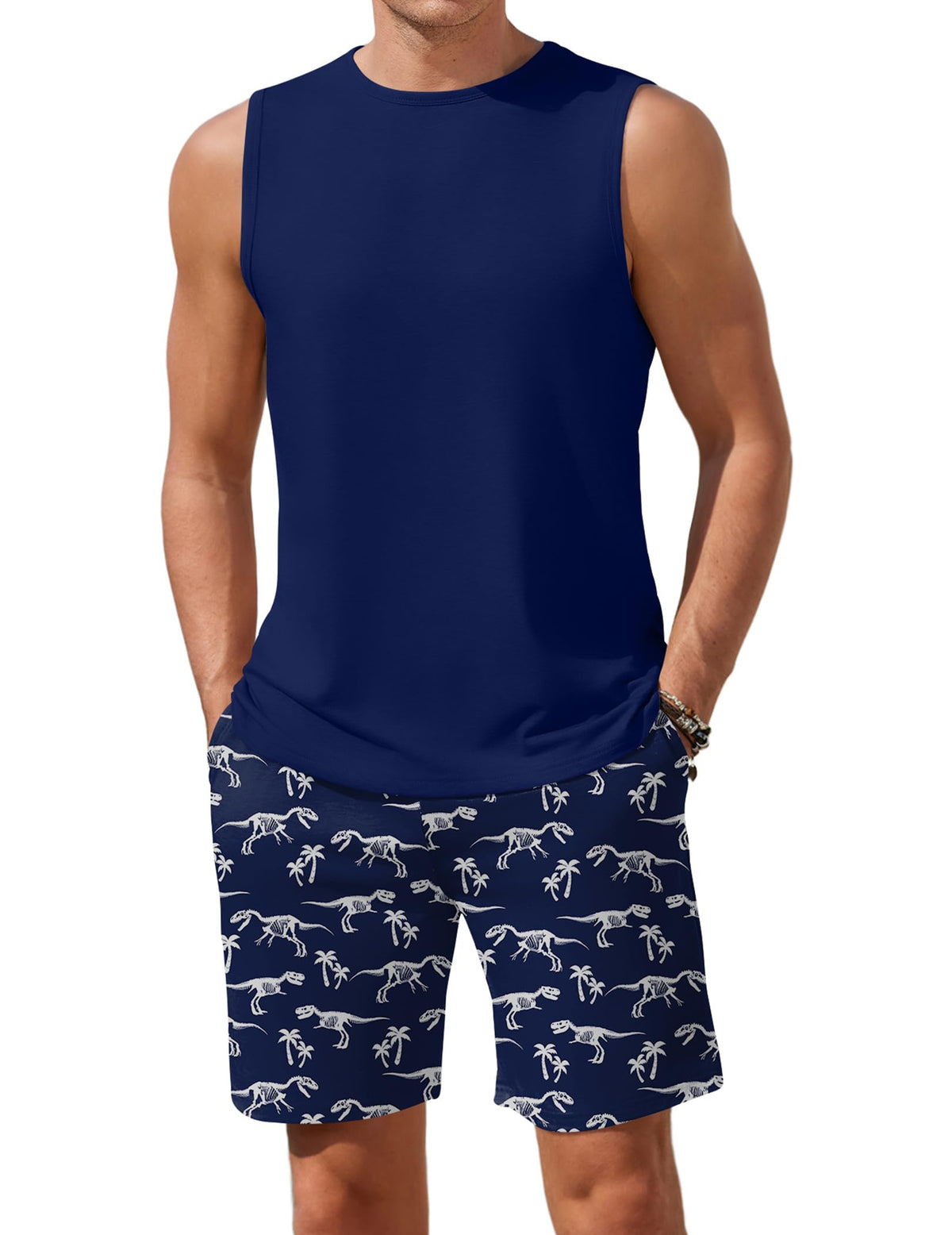Ekouaer Men's Pajamas Set 2 Piece Workout Tank Top Pjs Shorts Sets S-XXL