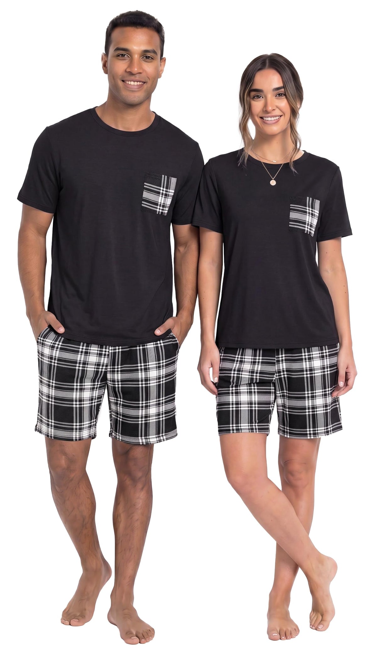 PrinStory Couples Pajamas Set Shirts and Shorts Summer Comfy Lounge Family