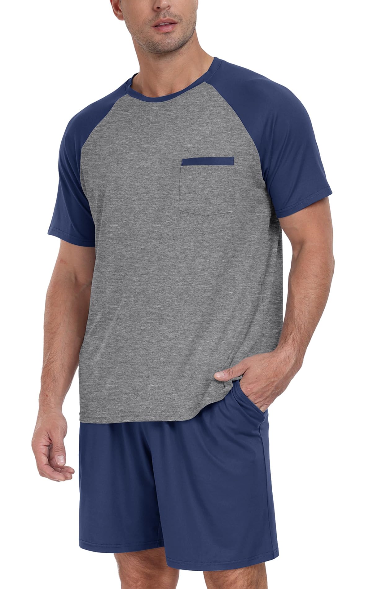 Couples Pajamas Set Short Sleeve Raglan Shirts and Shorts Lounge Sleepwear