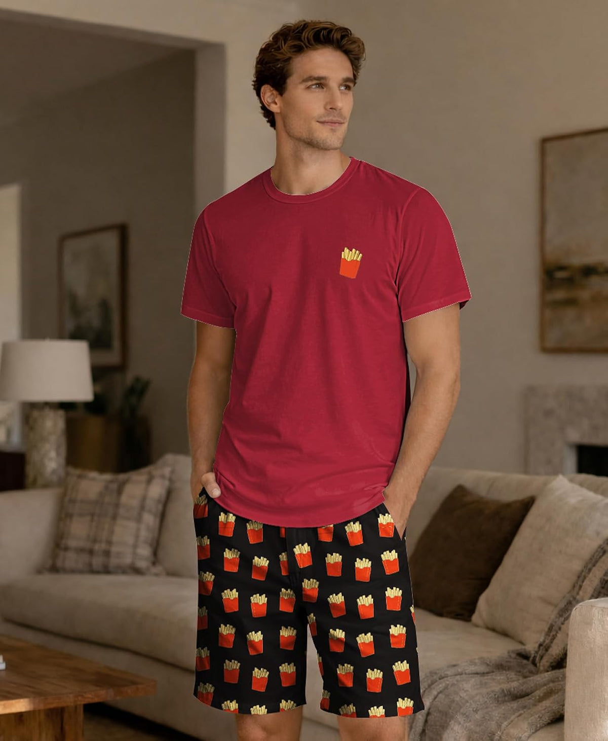 Yoimira Mens Soft Pajama Set Short/Long Sleeve 2 Piece PJs with Pockets