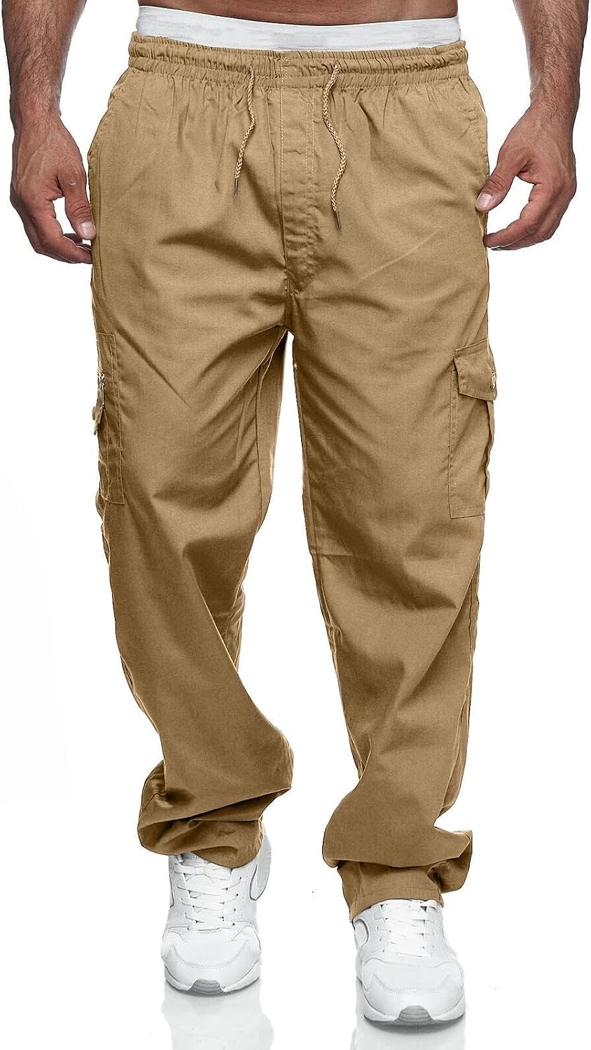 Men's Cargo Pants Relaxed Fit Sweatpants Drawstring Waist Trousers