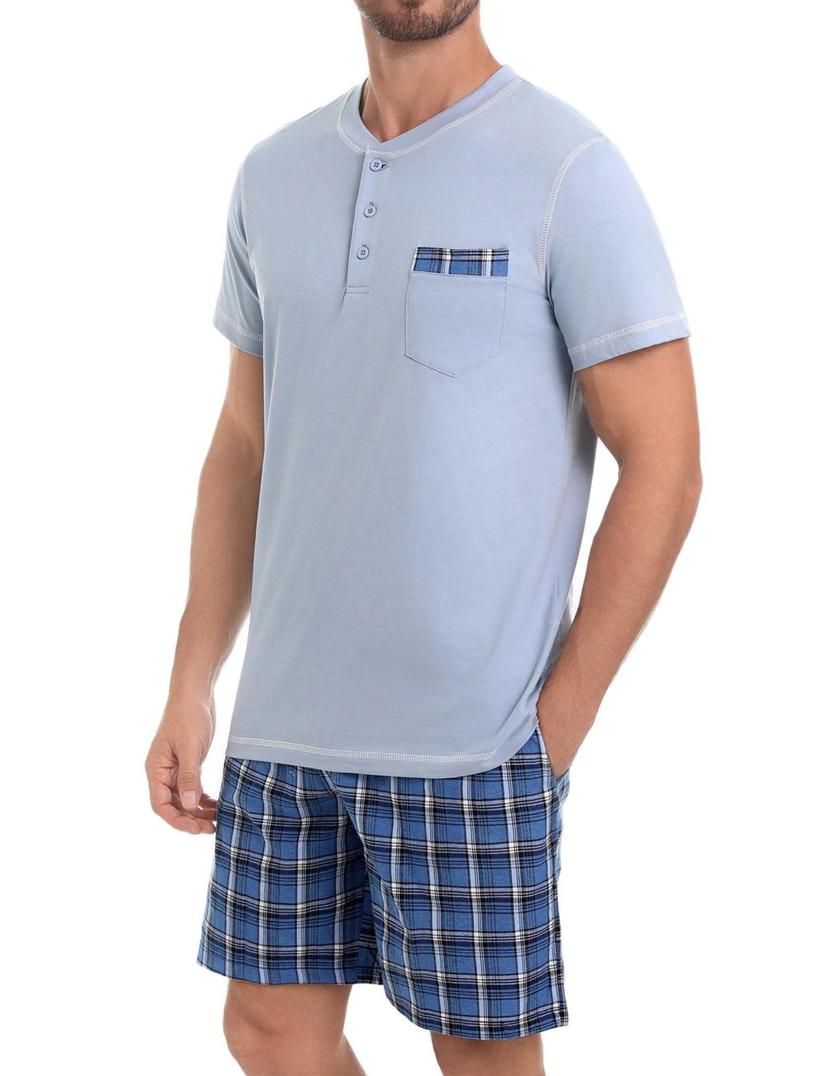Sykooria Men's Pajama Sets Cotton Loungewear Pjs Shorts Sets 2 Piece Short Sleeve Sleepwear With Pockets S-3XL