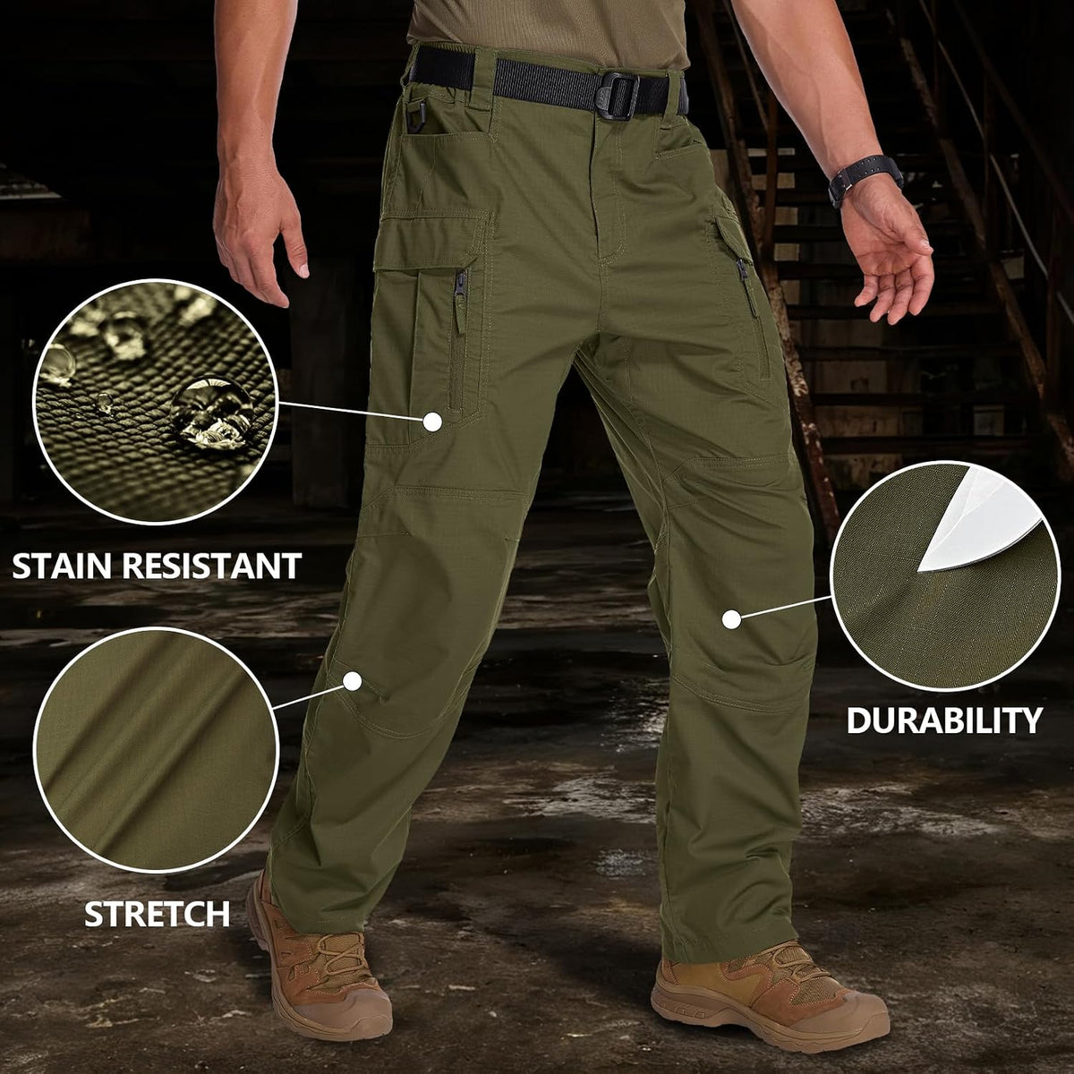 Mens Cargo Pants Tactical Cotton Flex Stretch BDU Outdoor Hiking Work Pants