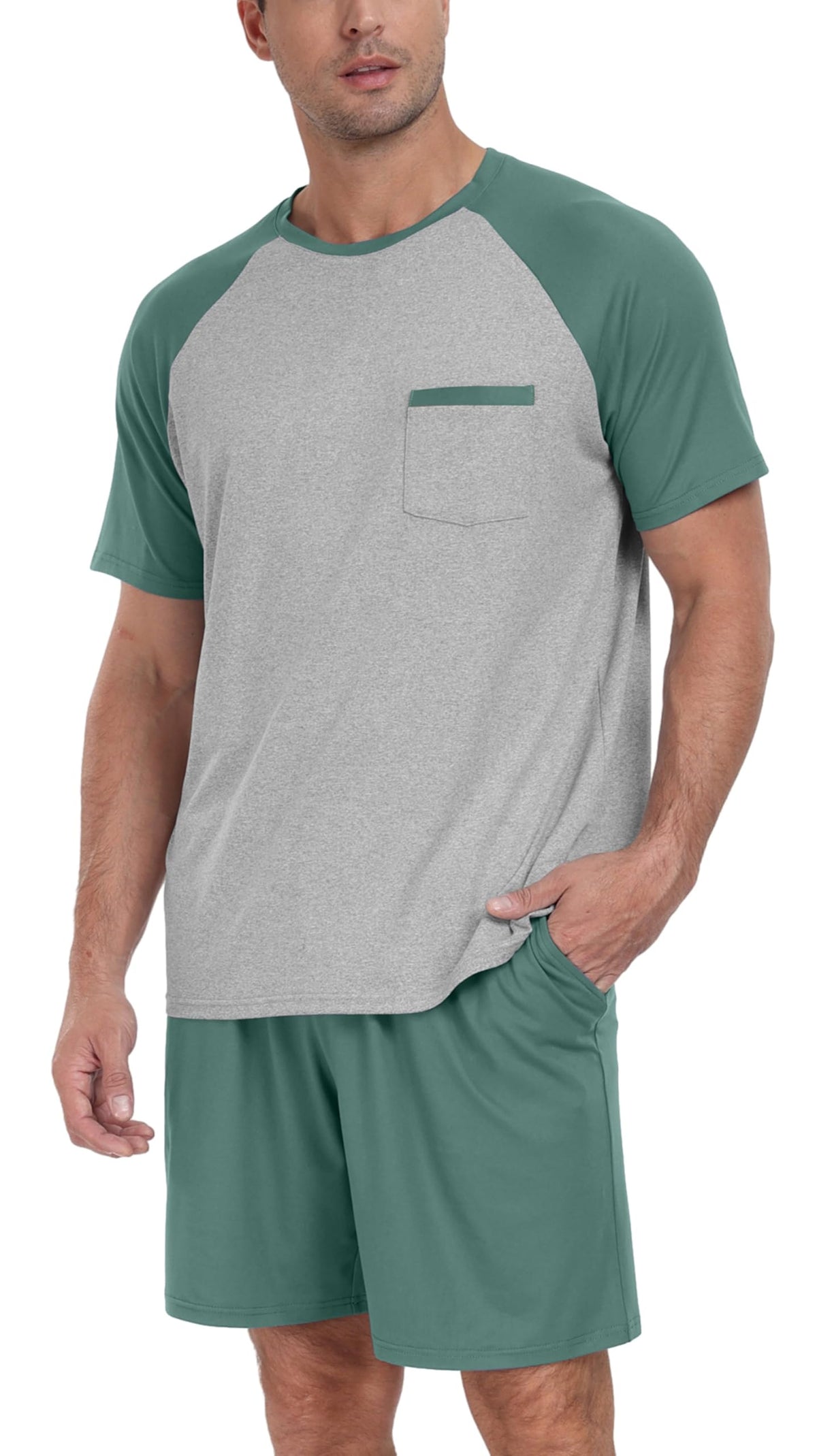 Couples Pajamas Set Short Sleeve Raglan Shirts and Shorts Lounge Sleepwear