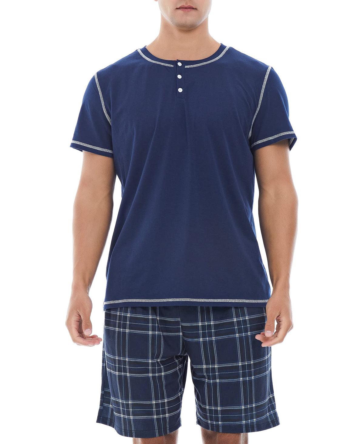 Yoimira Mens Soft Pajama Set Short/Long Sleeve 2 Piece PJs with Pockets