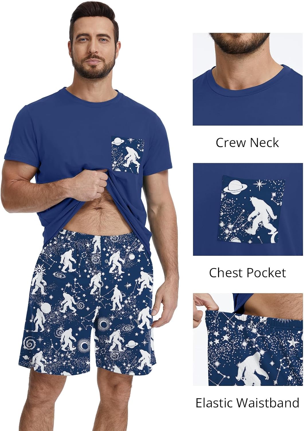 Feiersi Mens Pajama Set Sleepwear Pjs Lightweight Quick Dry Soft Short Sleeve Sleep Set With Pockets
