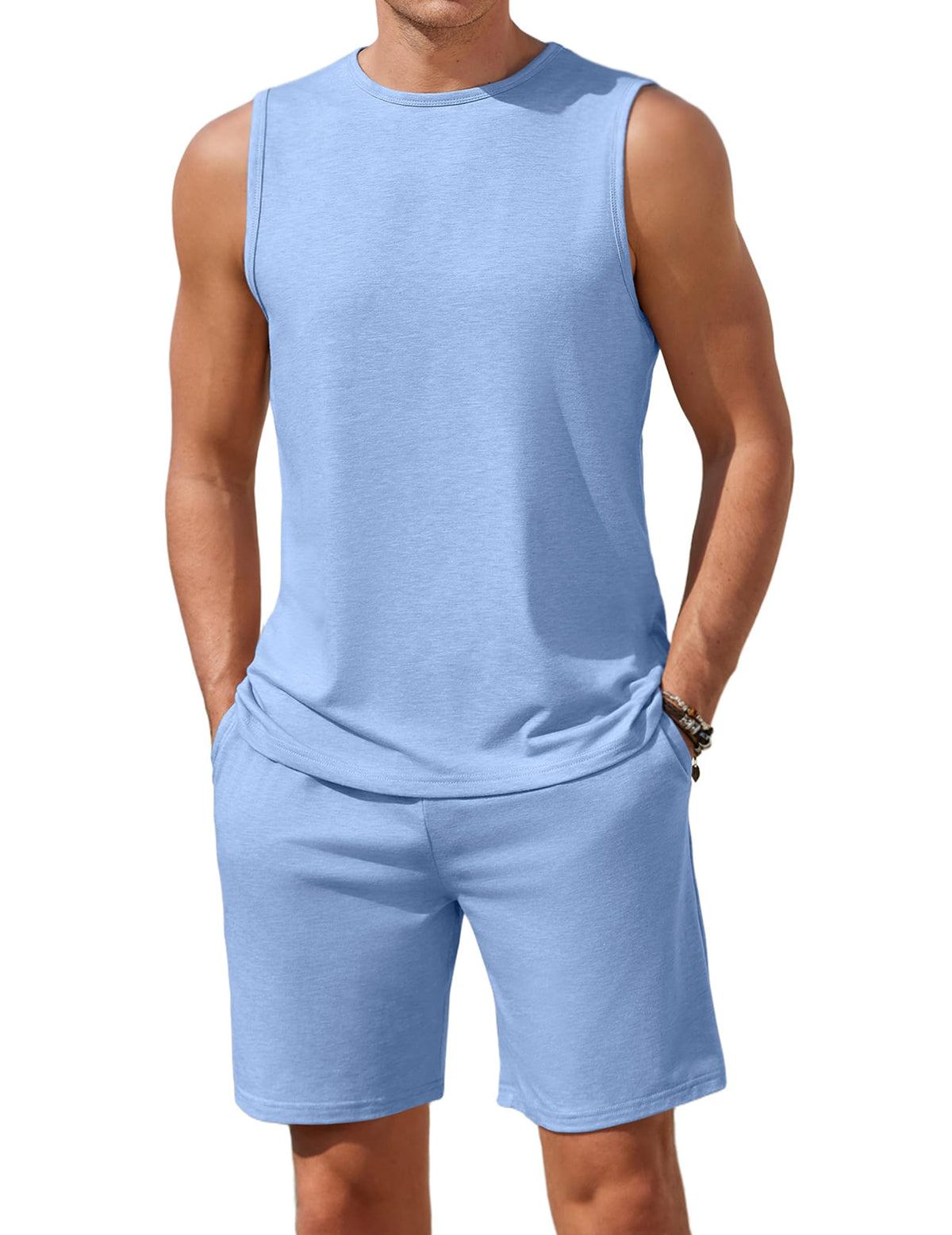 Ekouaer Men's Pajamas Set 2 Piece Workout Tank Top Pjs Shorts Sets S-XXL