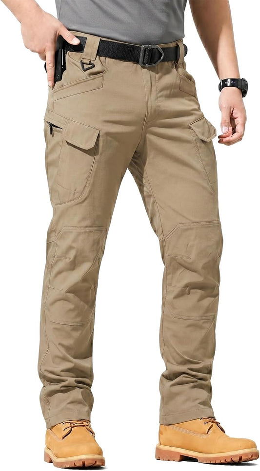 Men's Tactical Work Cargo Pants, Water-Resistant Ripstop for Hiking