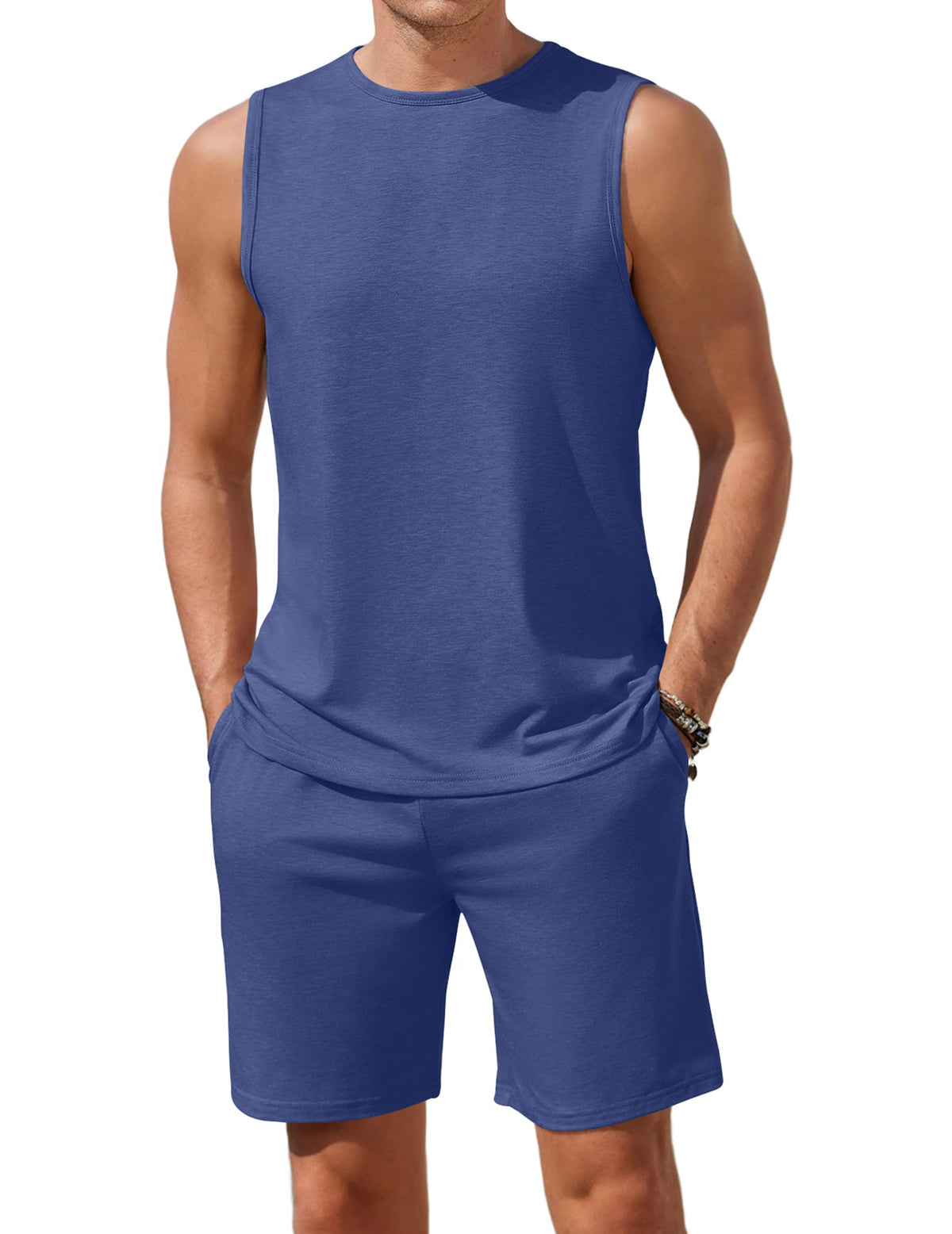 Ekouaer Men's Pajamas Set 2 Piece Workout Tank Top Pjs Shorts Sets S-XXL