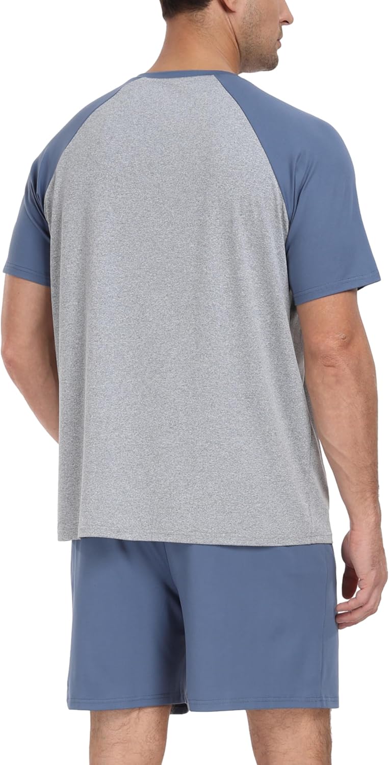 PrinStory Men‘s Pajama Set Summer Pjs Sleepwear Nightwear Lightweight Quick Dry Soft Stripe Sleep Set With Pocket S-2XL