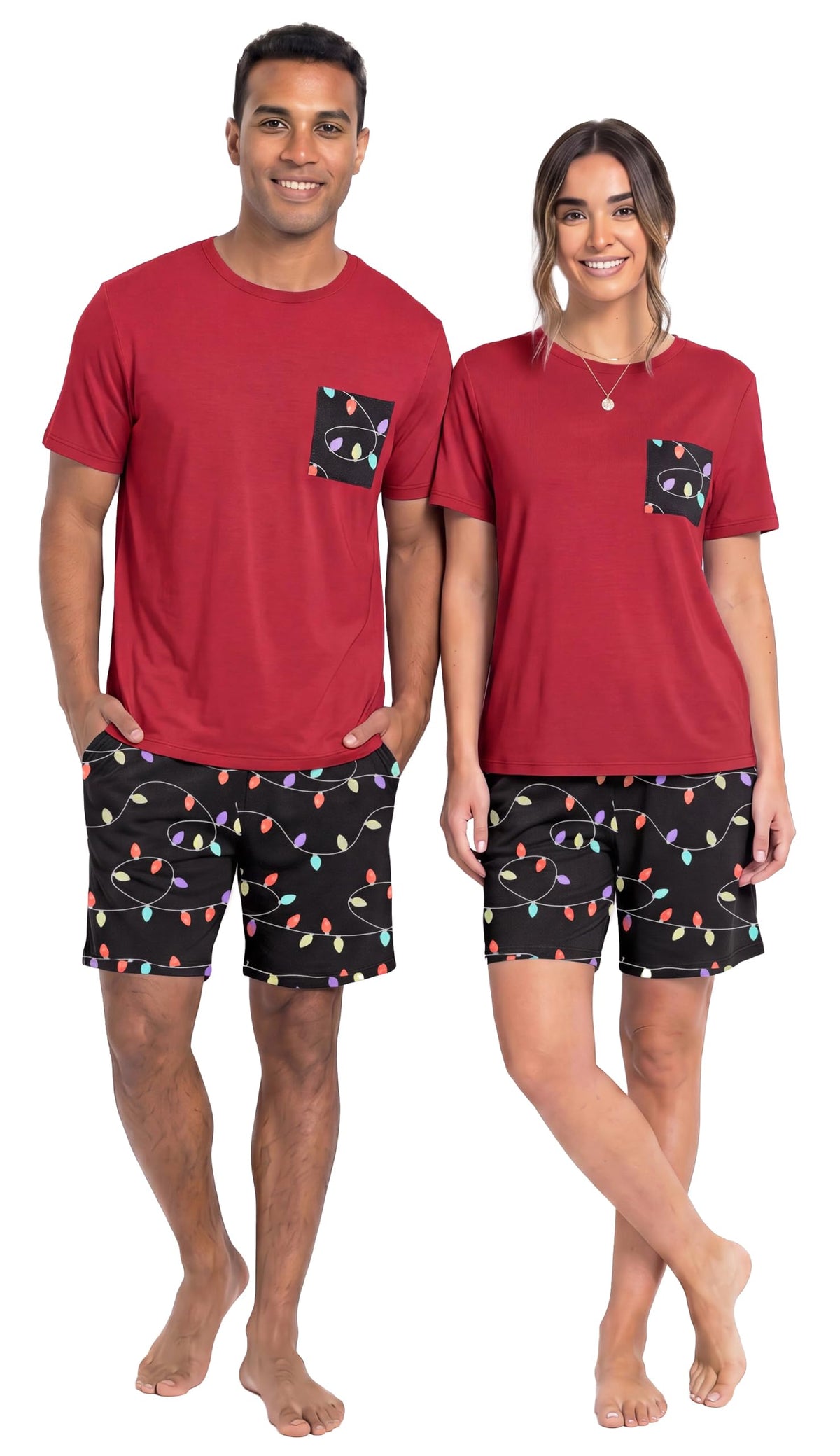 PrinStory Couples Pajamas Set Shirts and Shorts Summer Comfy Lounge Family
