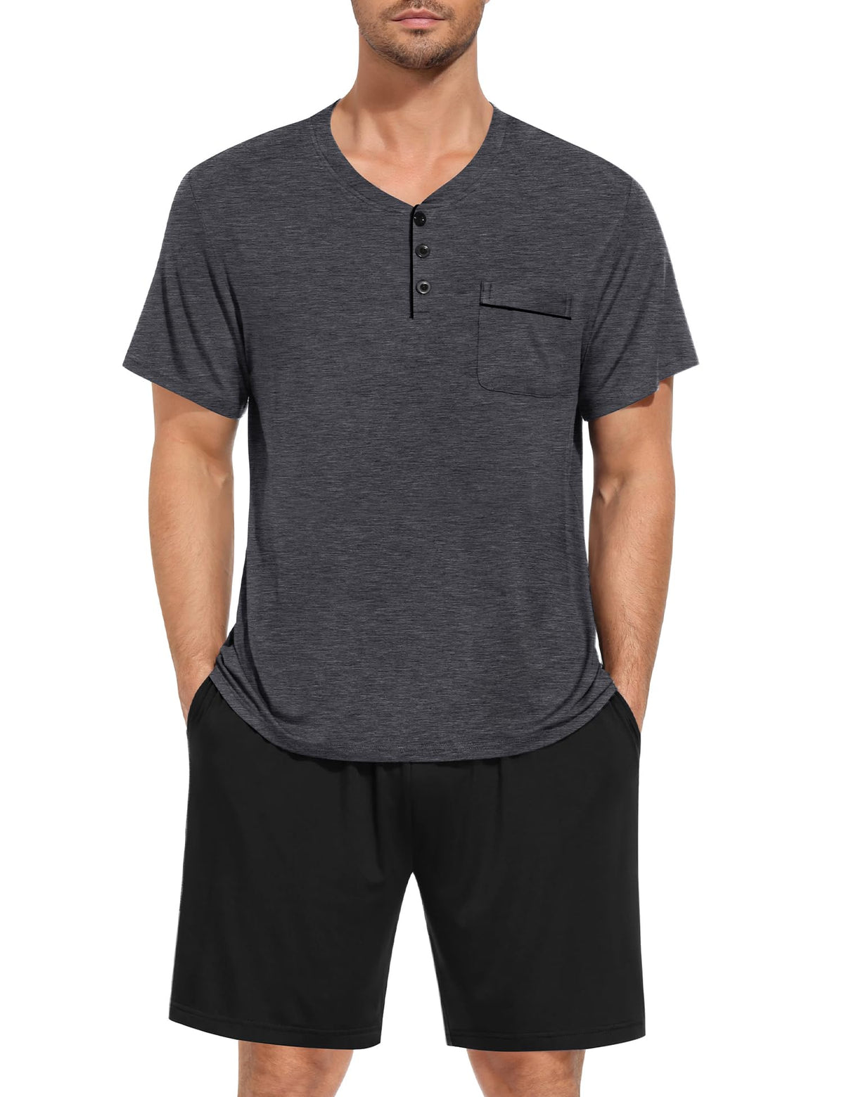 SWOMOG Mens Pajama Set Summer Pjs Sleepwear 2 Piece Loungewear Soft Short Sleeve Sleep Set With Pocket Comfy Nightwear