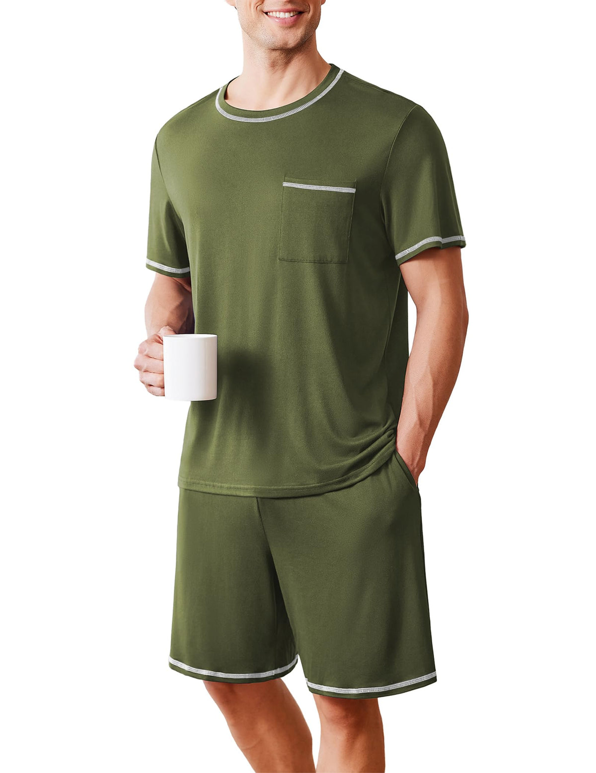 Ekouaer Men's Pajamas Set Casual Short Sleeve Shirts and Shorts Soft 2 Piece Loungewear With Pockets