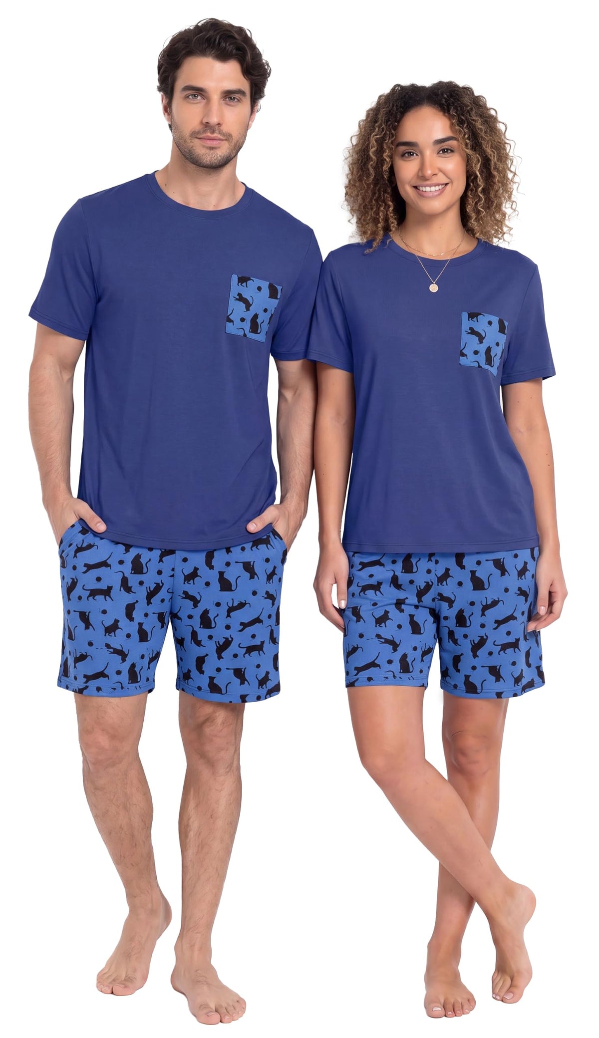 PrinStory Couples Pajamas Set Shirts and Shorts Summer Comfy Lounge Family