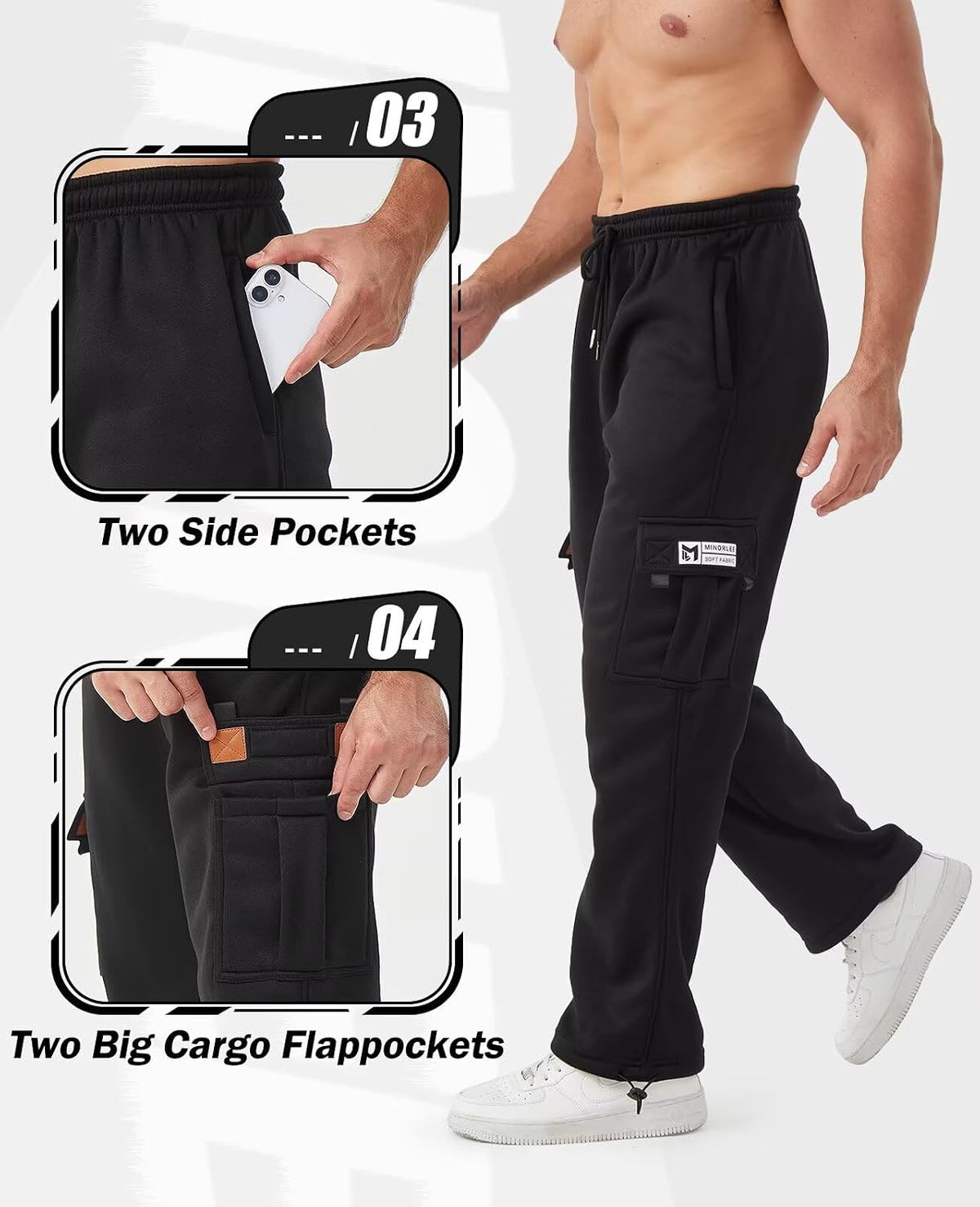 Cargo Pants for Men 3 Pack Relaxed Fit Mens Joggers with Pockets,Fleece Hiking Tactical Workout Pants Casual
