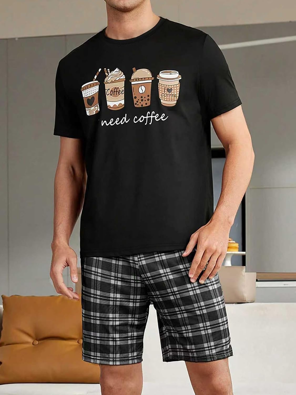 Mens Pajamas Set Lightweight Summer Pjs Sleepwear Soft Comfy Short Sleeve Crew Neck Loungewear 2 Piece