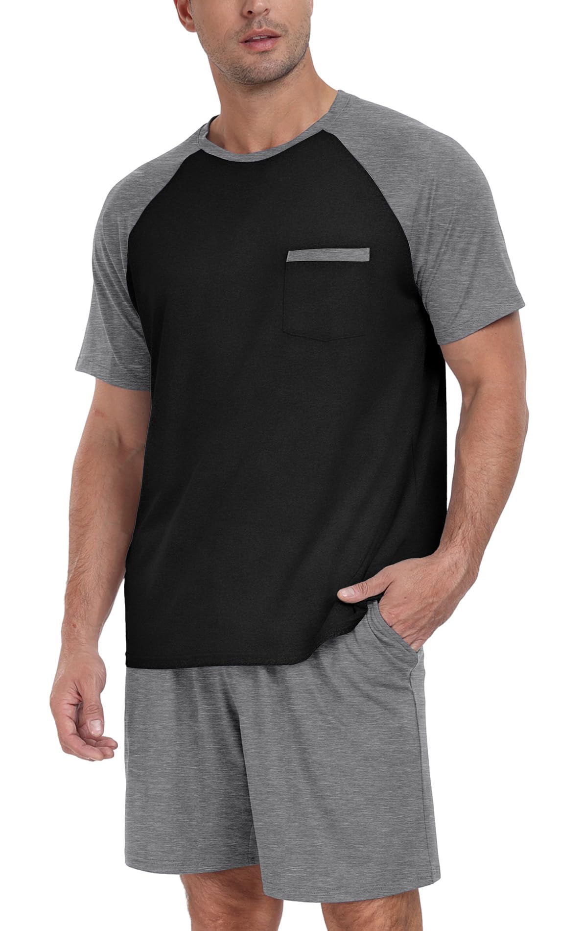 Couples Pajamas Set Short Sleeve Raglan Shirts and Shorts Lounge Sleepwear
