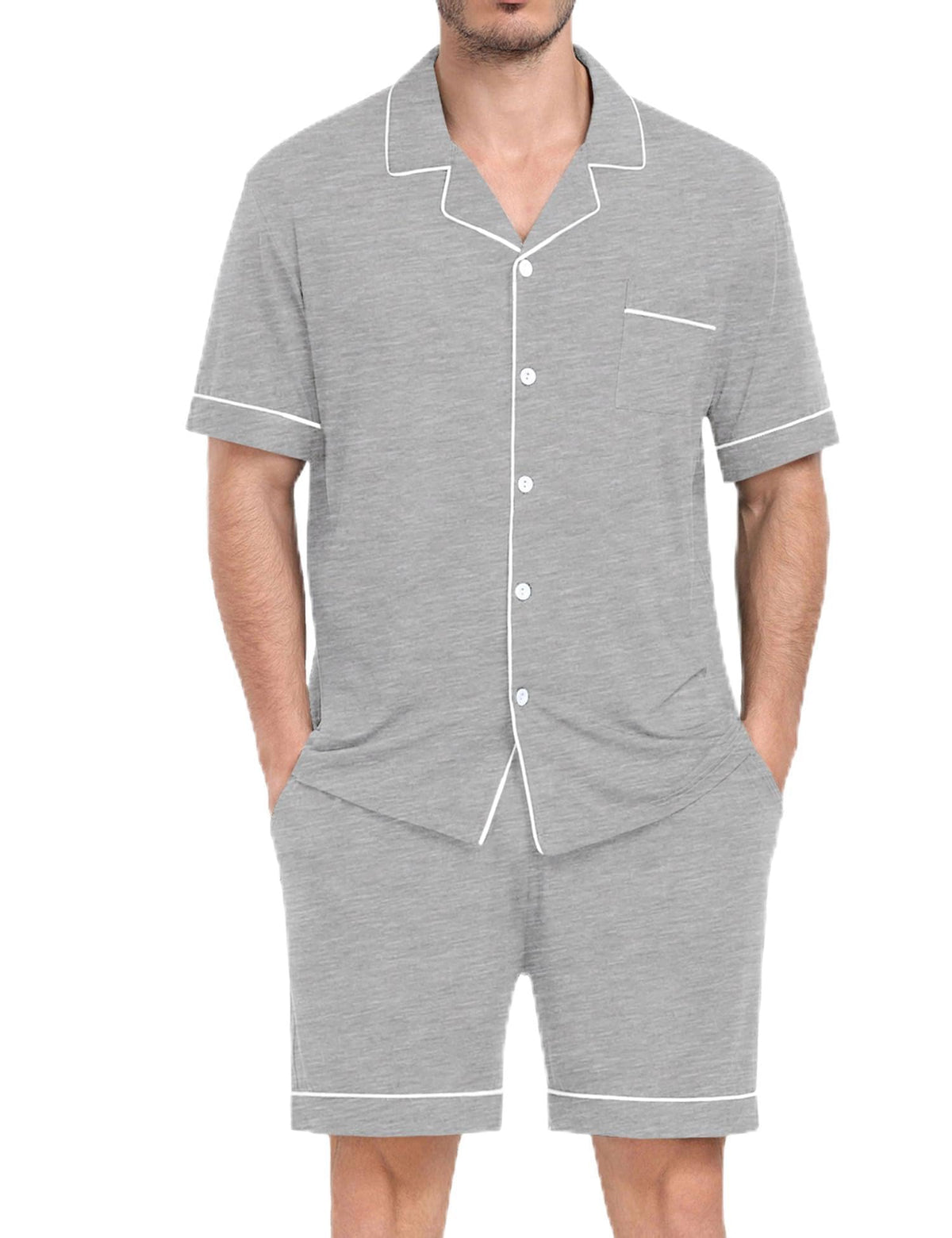 Mens 2 Piece Short Sleeve Button Down Pajama Set, S-3XL