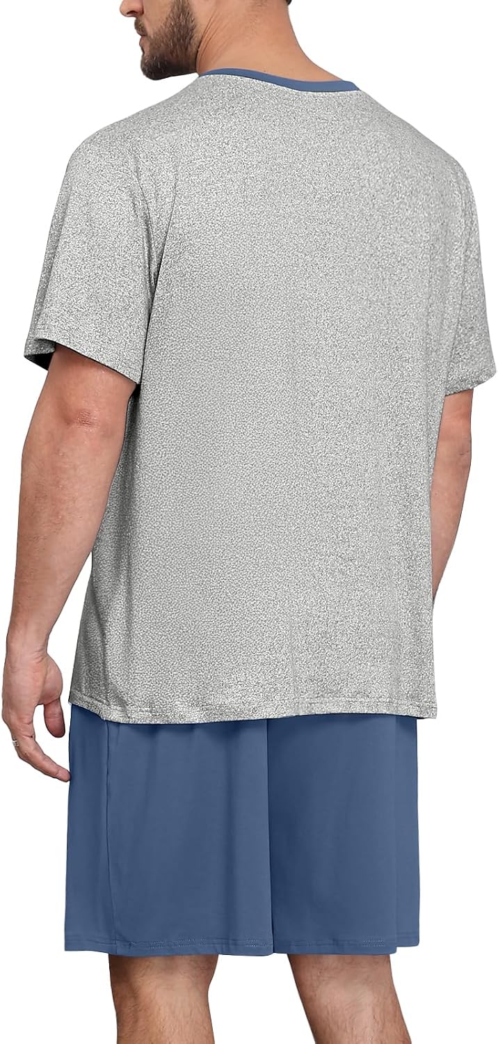 Yincro Mens Pajama Sets Loungewear Short Sleeve Pjs Lightweight Sleepwear Soft Comfy Sleep Set