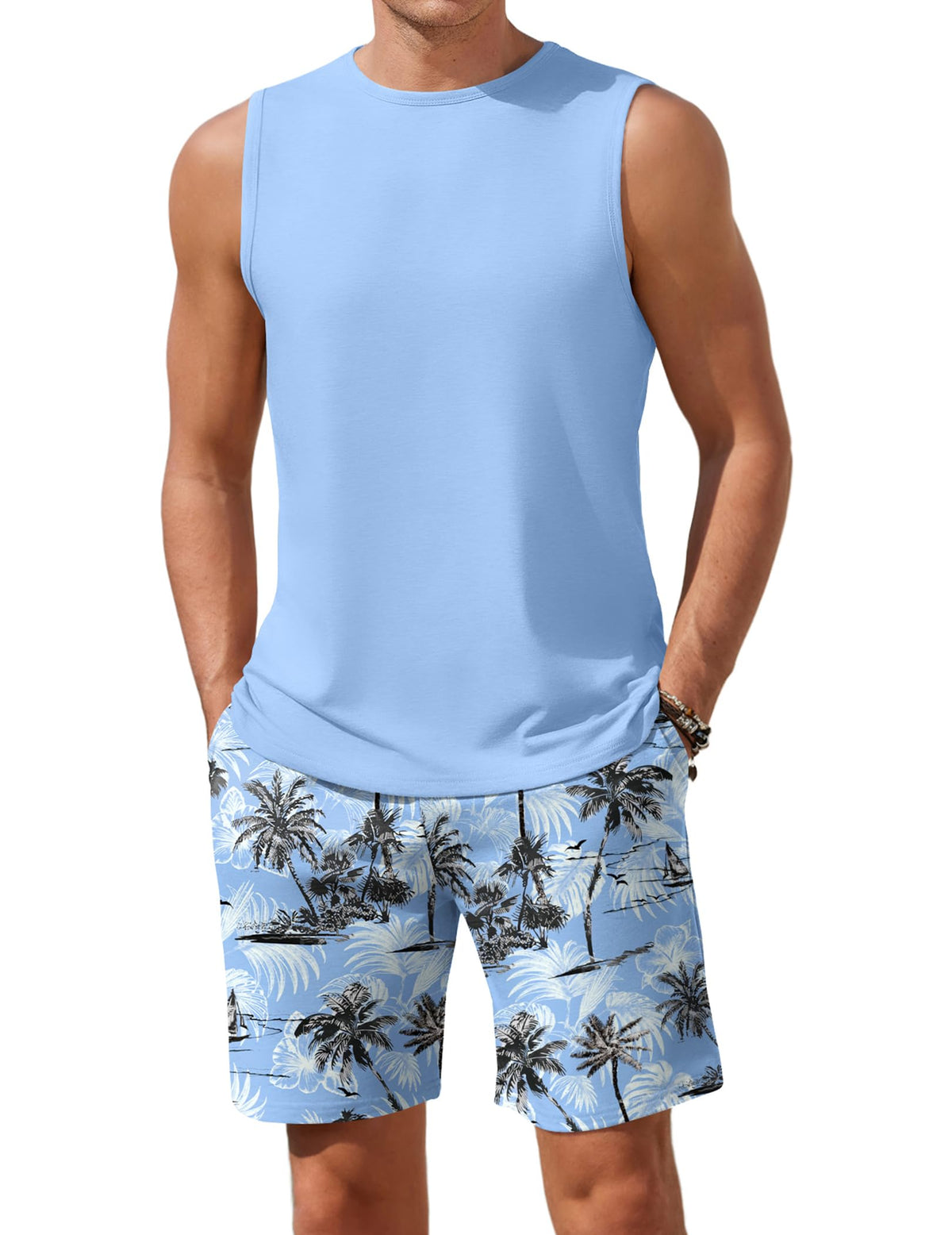 Ekouaer Men's Pajamas Set 2 Piece Workout Tank Top Pjs Shorts Sets S-XXL