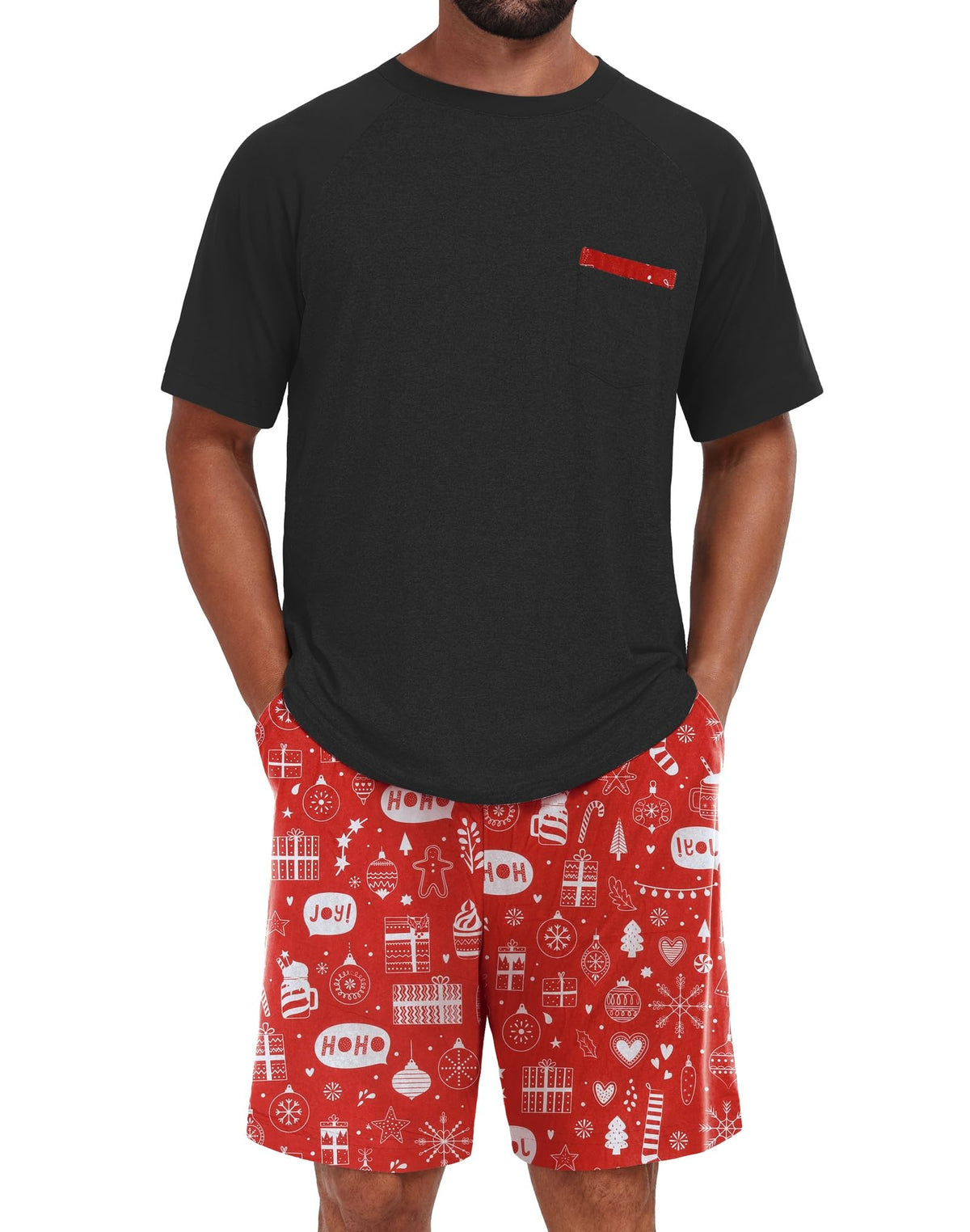 Mens Pajamas Set Shirt and Shorts Lightweight Summer Sleepwear
