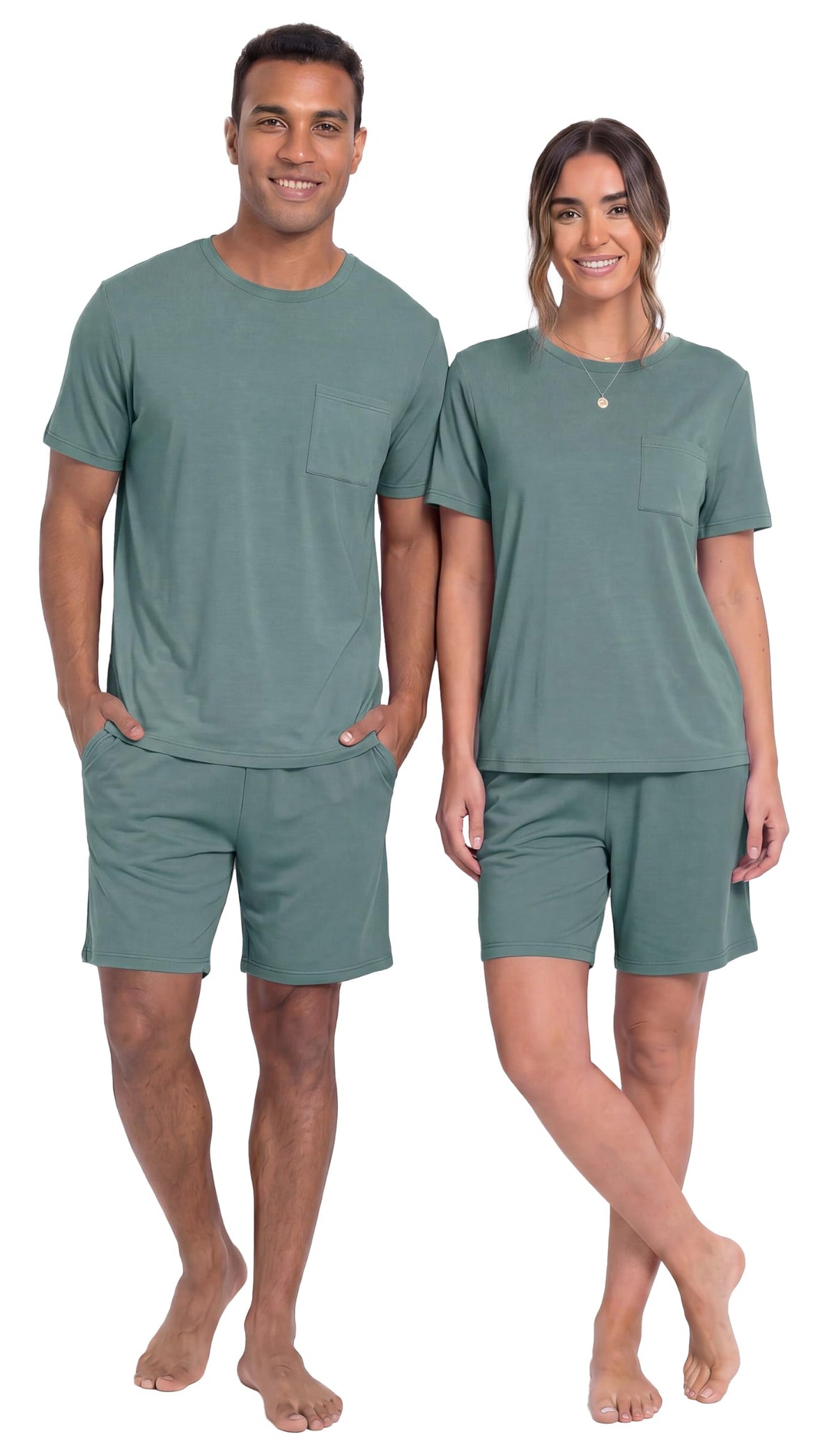 PrinStory Couples Pajamas Set Shirts and Shorts Summer Comfy Lounge Family