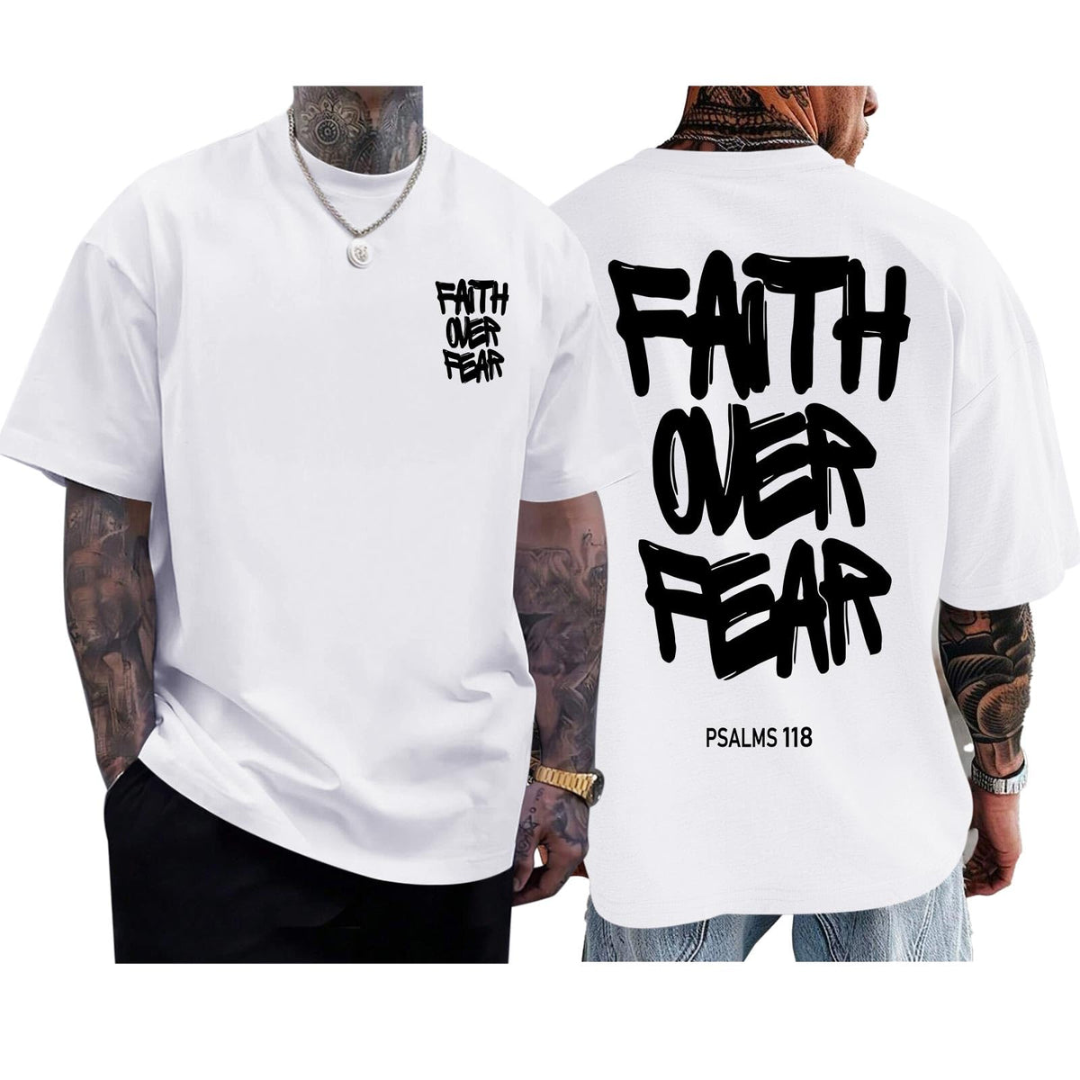 Christian Faith Over Fear Shirts for Men Jesus Religious Shirt Inspirational Oversized Graphic Tees God T-Shirt Tops