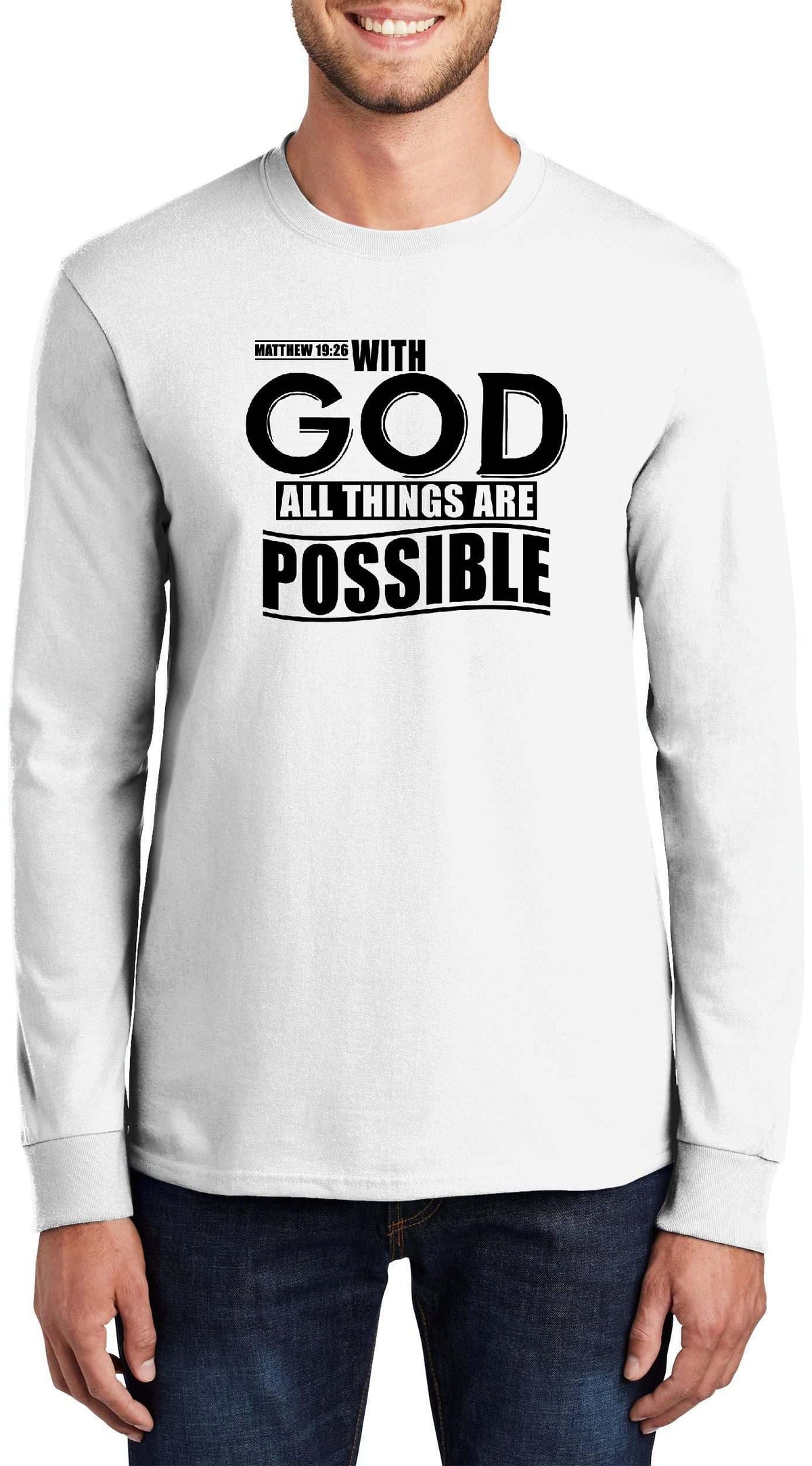 with God All Things are Possible Matthew 19:26 Top Inspirational Bible Verse Graphic Cotton Tee Adult Youth Tall Men Women