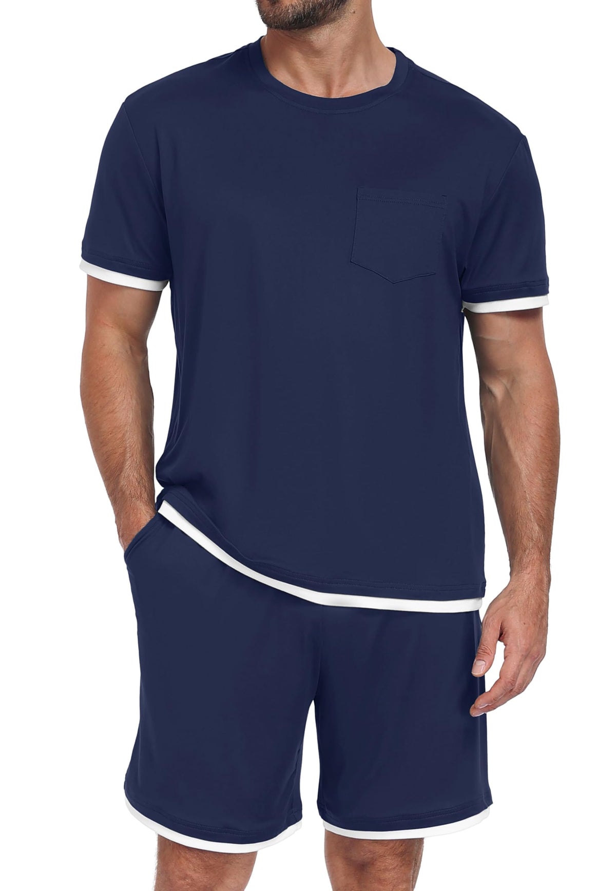 PrinStory Mens Pajamas Set Summer Short Sleeve Pjs Set S-3XL