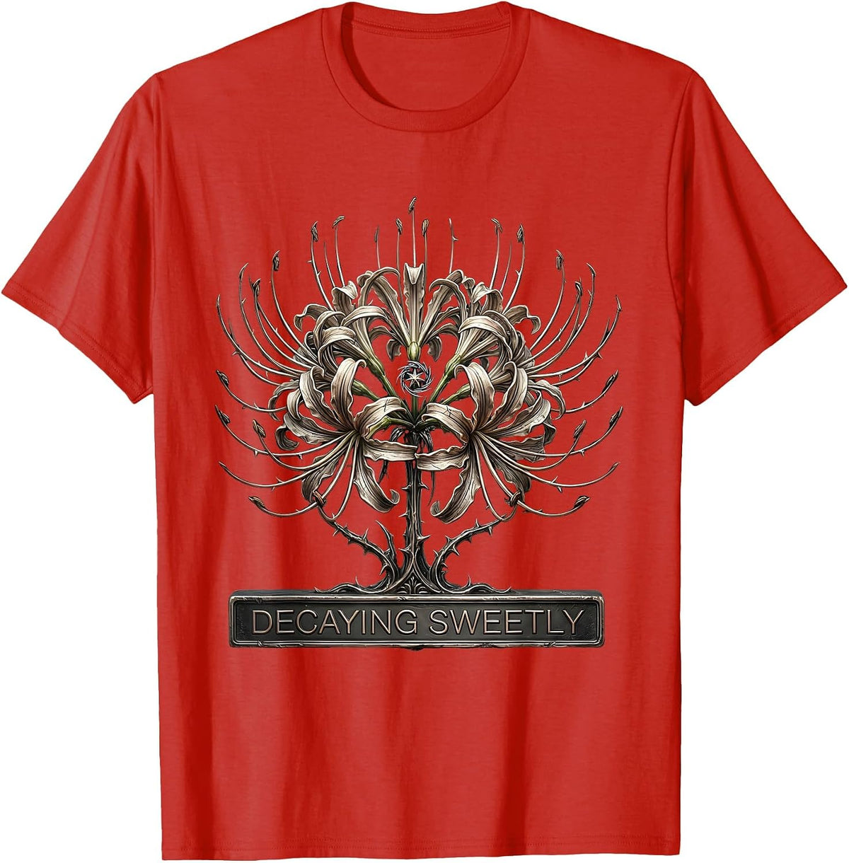 Men's Decaying Sweetly Gothic Y2K Grunge Alt Spider Lily Sigil T-Shirt