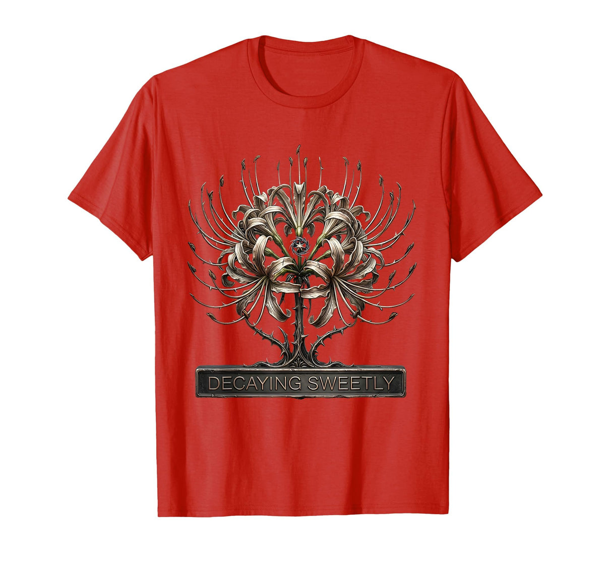 Men's Decaying Sweetly Gothic Y2K Grunge Alt Spider Lily Sigil T-Shirt