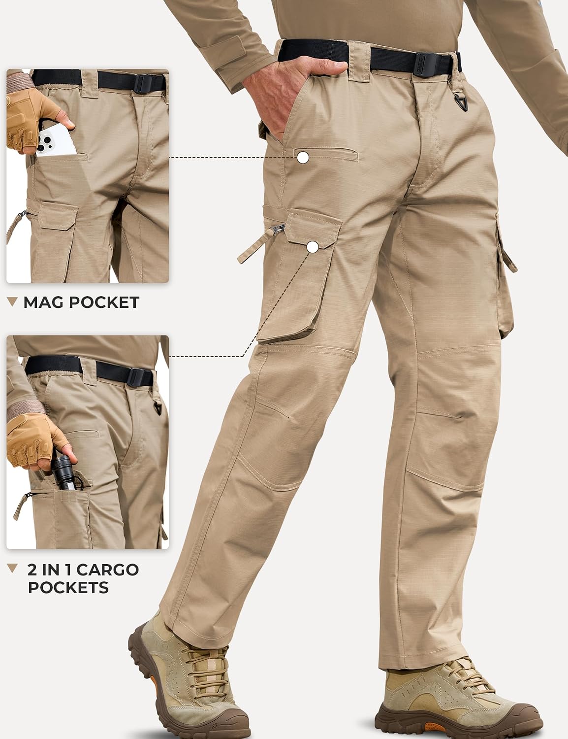 MOURCE Tactical Pants for Men Ripstop - EDC Work Cargo Pants 10 Pockets