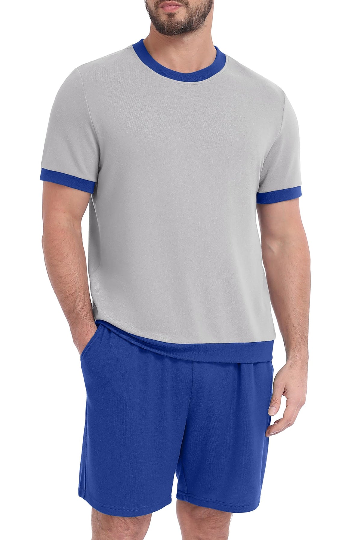 PrinStory Men's Pajamas Set Short Sleeve Sleepwear Pjs Soft Nightwear 2 Piece Loungewear with Pockets S-2XL