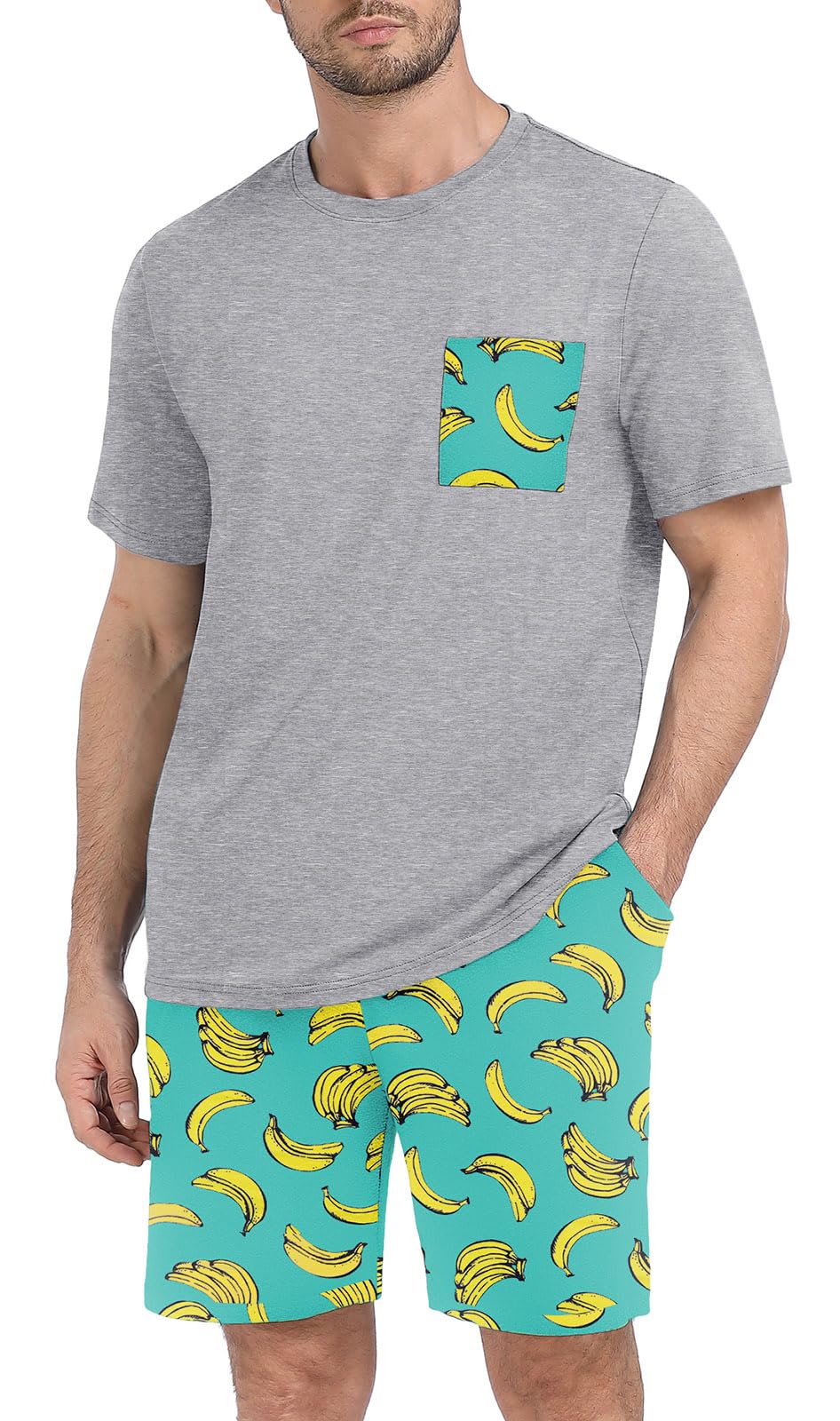 PrinStory Couples Pajamas Set Shirts and Shorts Summer Comfy Lounge Family