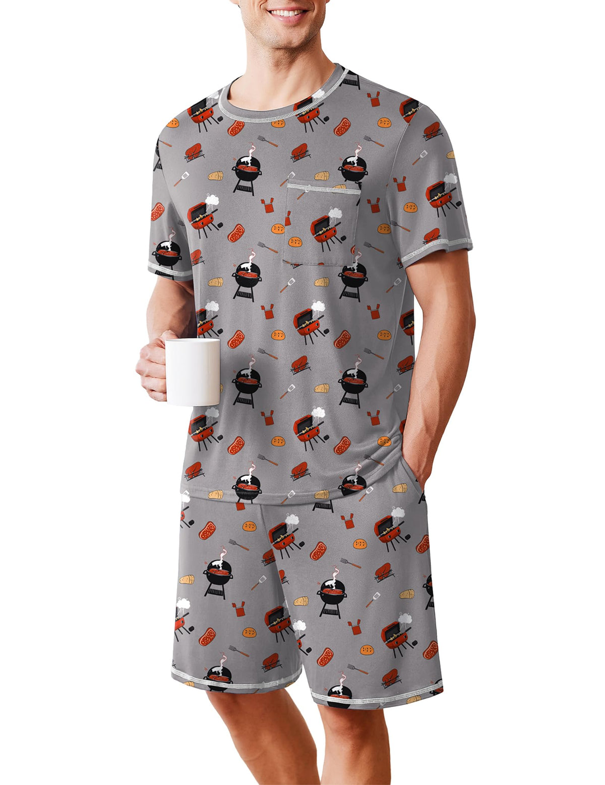 Ekouaer Men's Pajamas Set Casual Short Sleeve Shirts and Shorts Soft 2 Piece Loungewear With Pockets