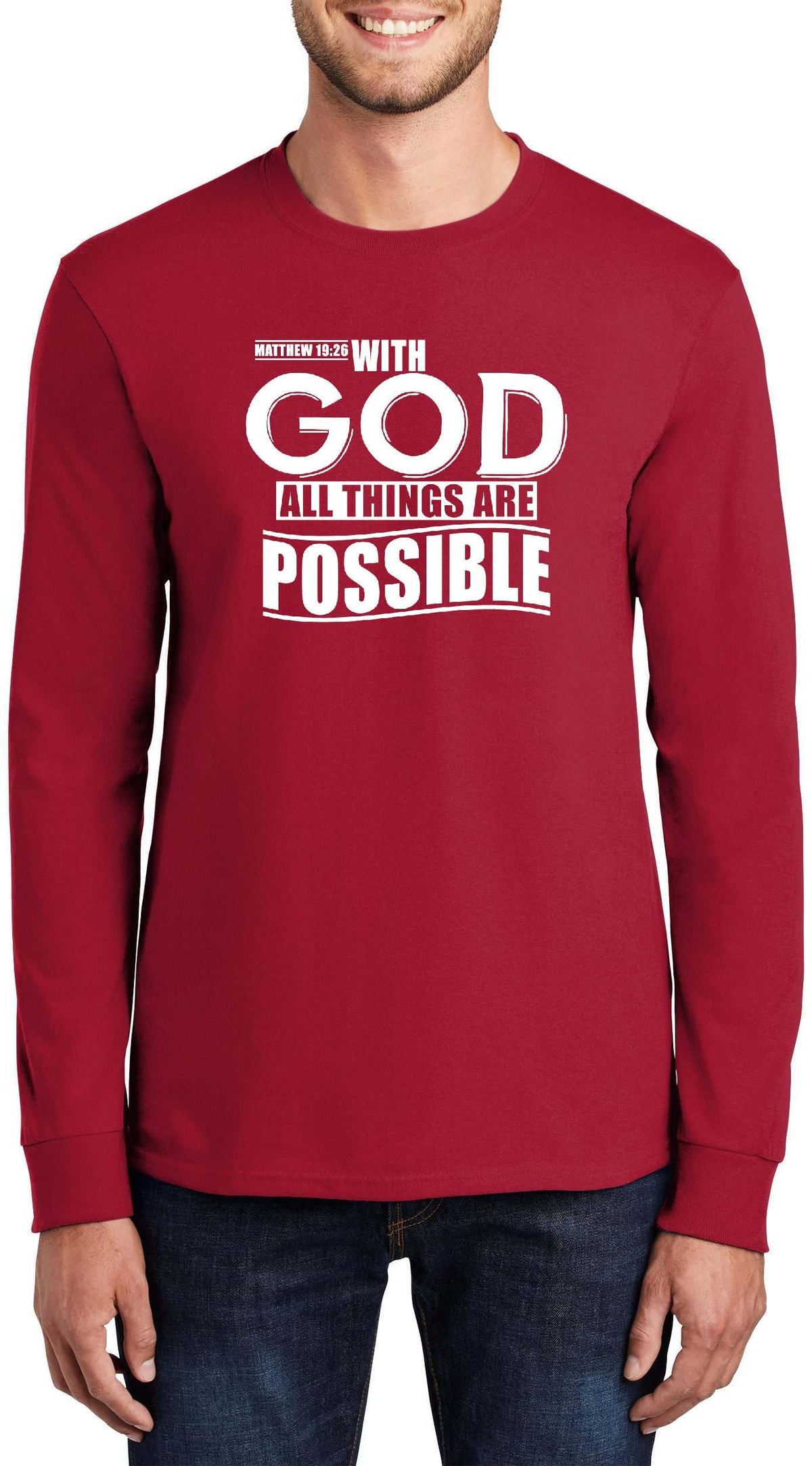 with God All Things are Possible Matthew 19:26 Top Inspirational Bible Verse Graphic Cotton Tee Adult Youth Tall Men Women