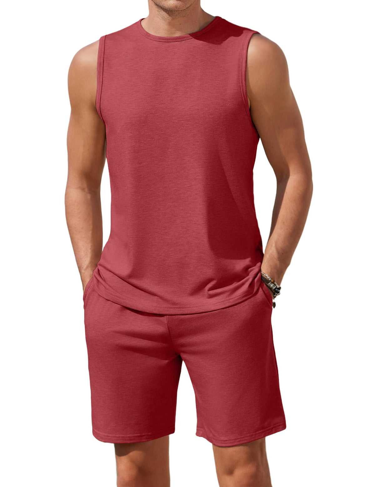 Ekouaer Men's Pajamas Set 2 Piece Workout Tank Top Pjs Shorts Sets S-XXL