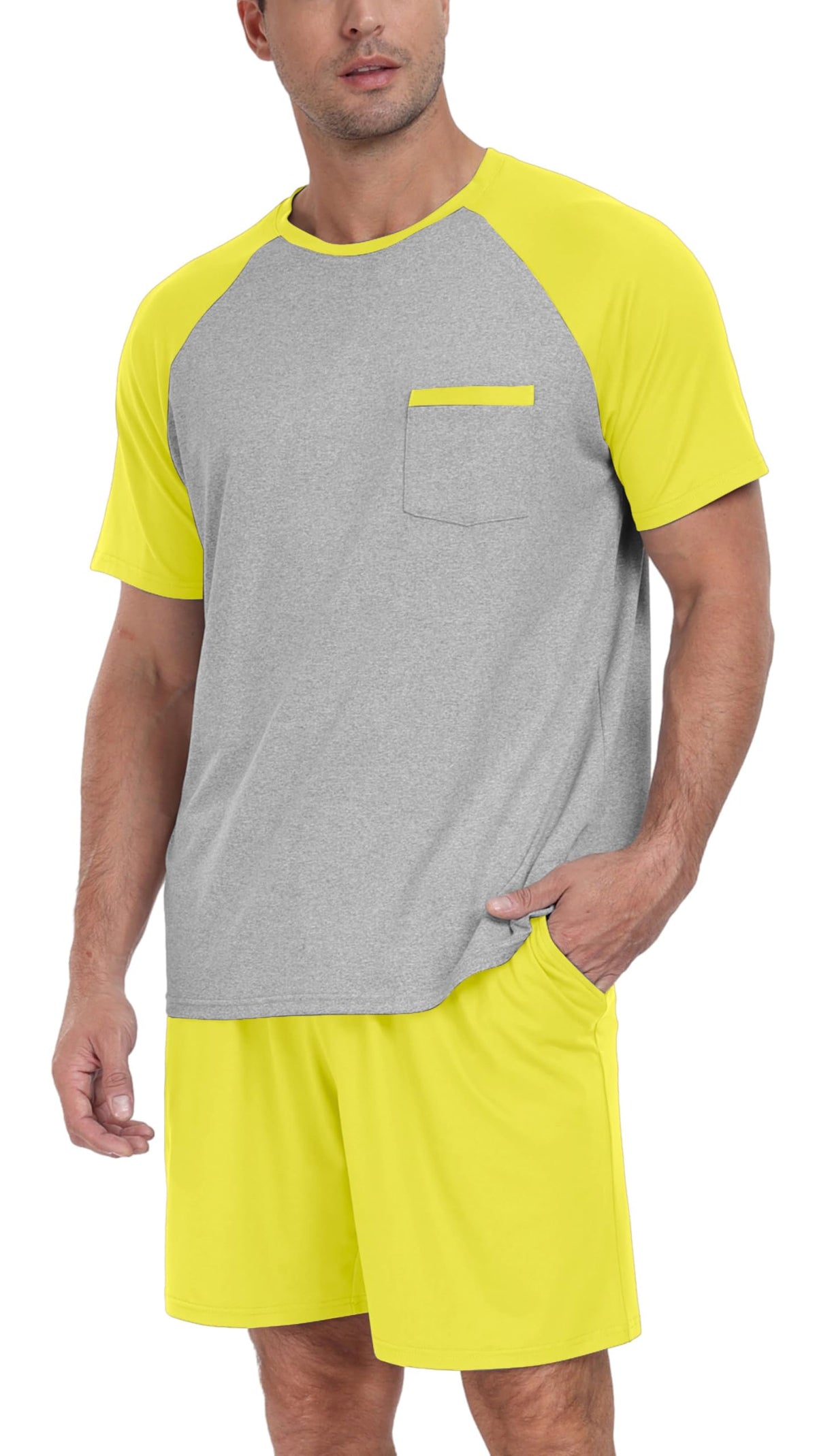 Couples Pajamas Set Short Sleeve Raglan Shirts and Shorts Lounge Sleepwear