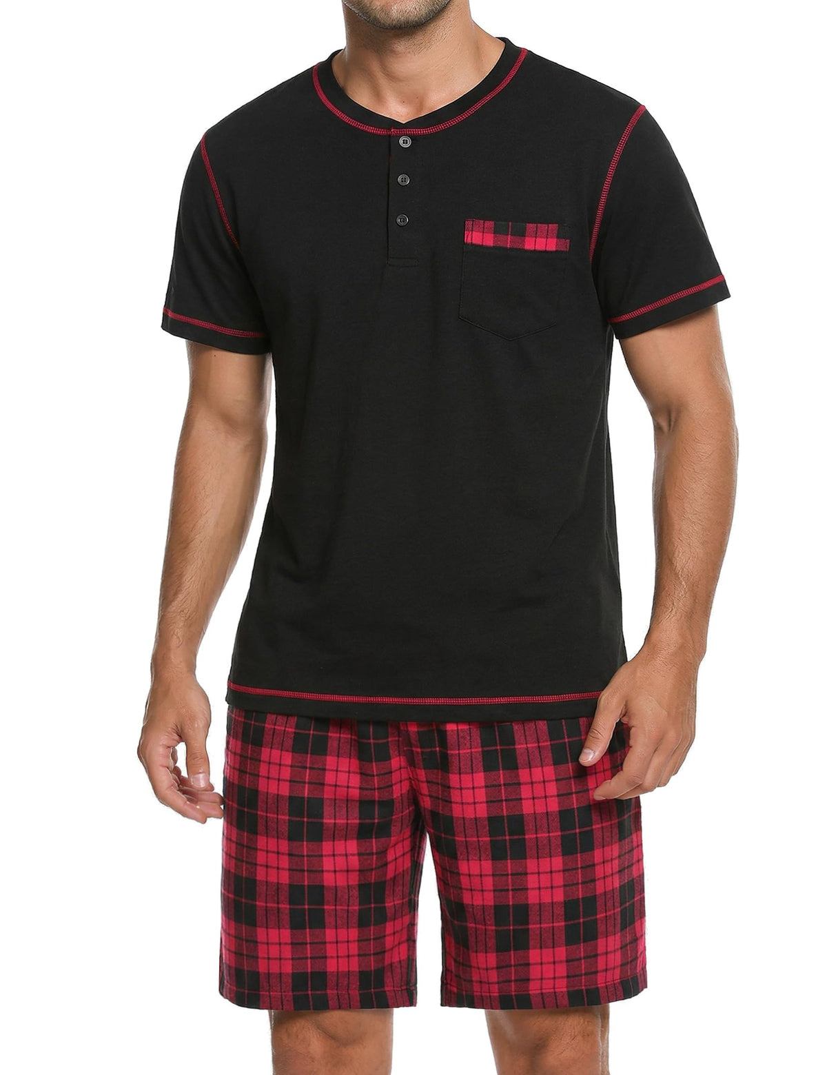 Sykooria Men's Pajama Sets Cotton Loungewear Pjs Shorts Sets 2 Piece Short Sleeve Sleepwear With Pockets S-3XL